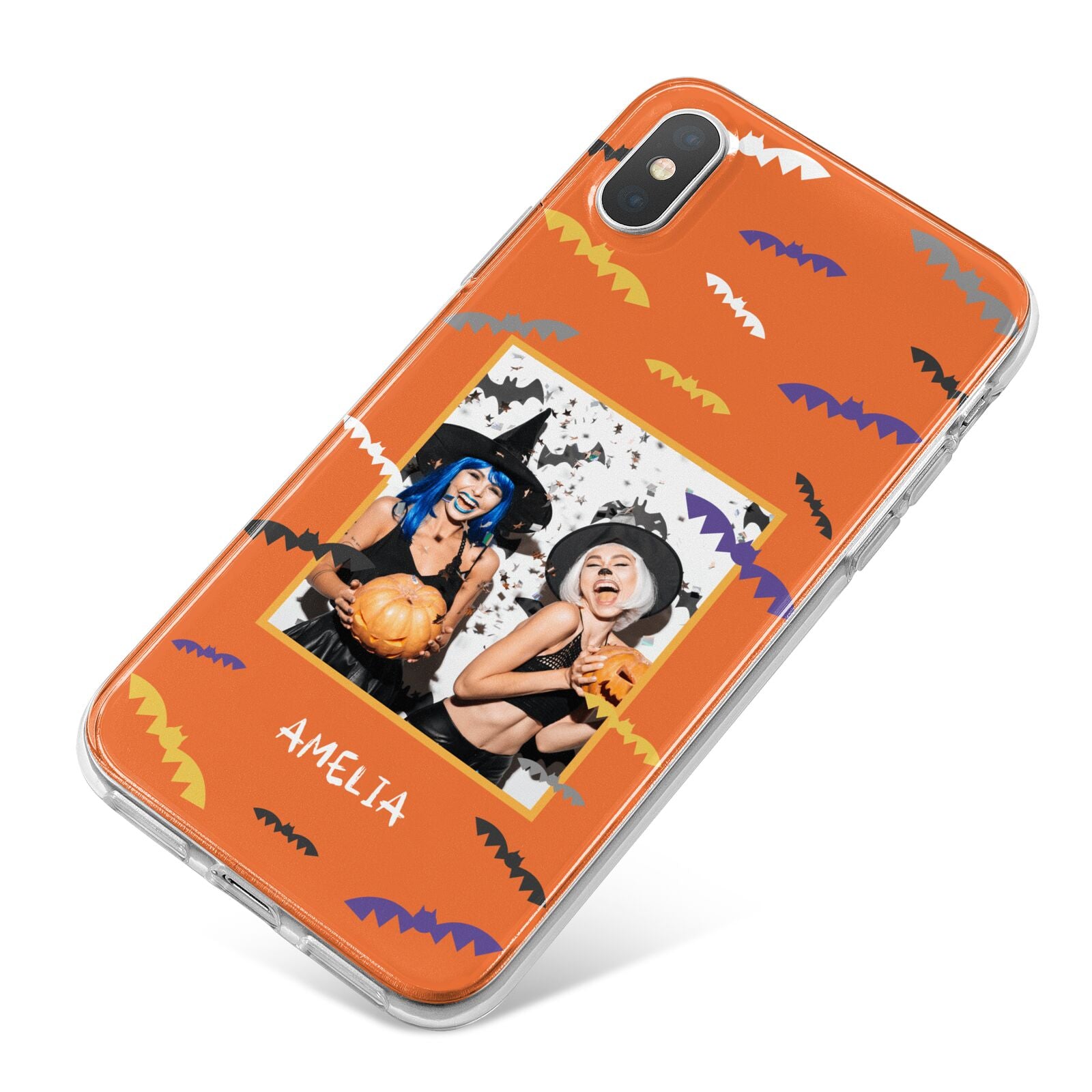 Personalised Halloween Bats Photo Upload iPhone X Bumper Case on Silver iPhone