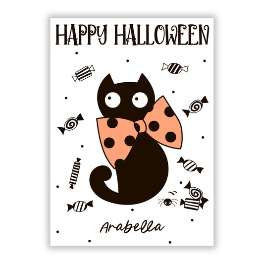 Personalised Halloween Cat A5 Flat Greetings Card