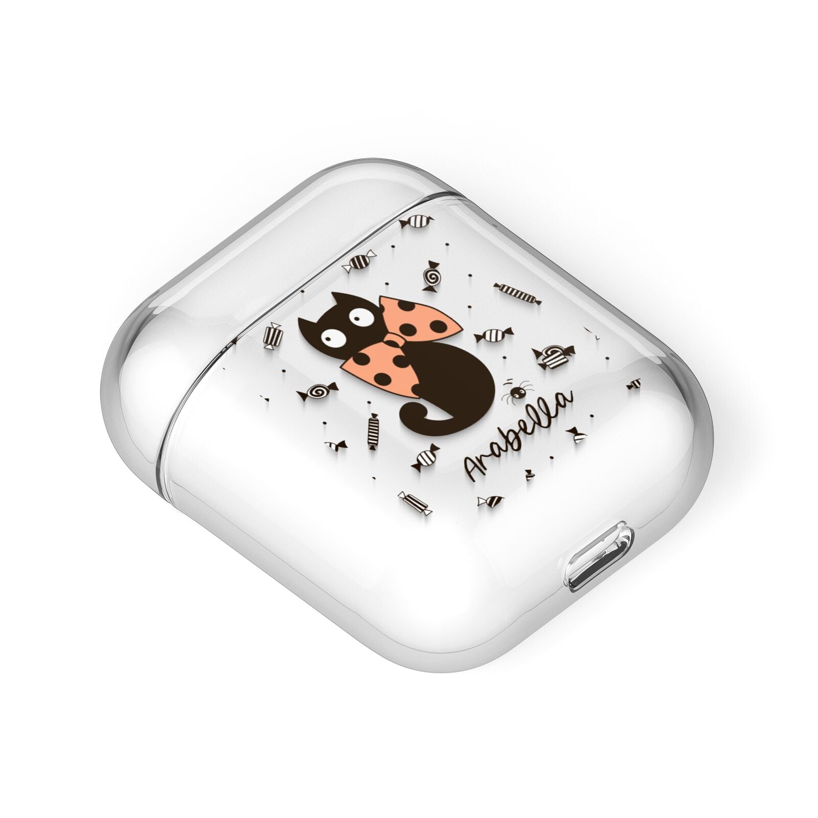 Personalised Halloween Cat AirPods Case Laid Flat