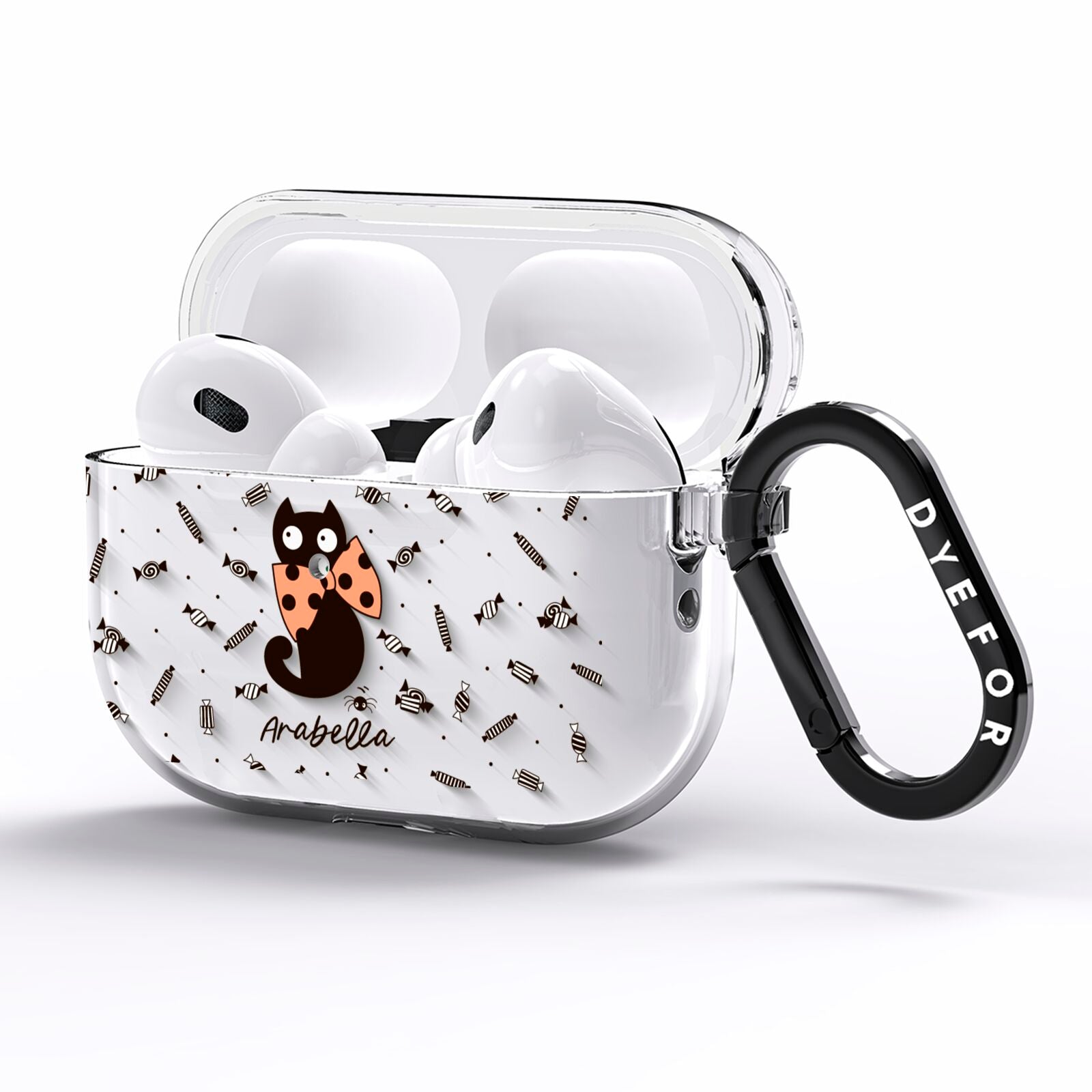 Personalised Halloween Cat AirPods Pro Clear Case Side Image