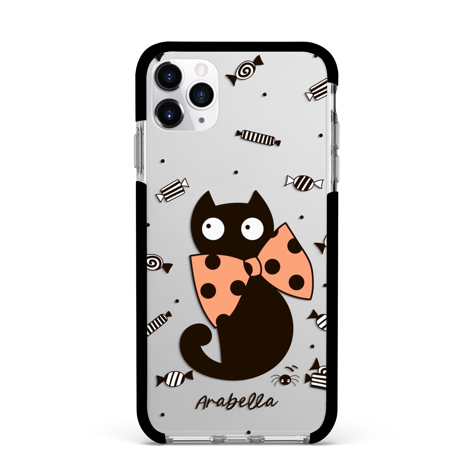 Personalised Halloween Cat Apple iPhone 11 Pro Max in Silver with Black Impact Case