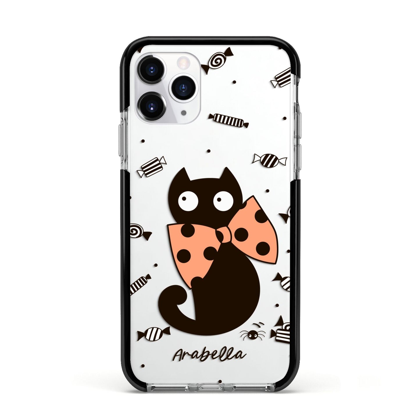 Personalised Halloween Cat Apple iPhone 11 Pro in Silver with Black Impact Case