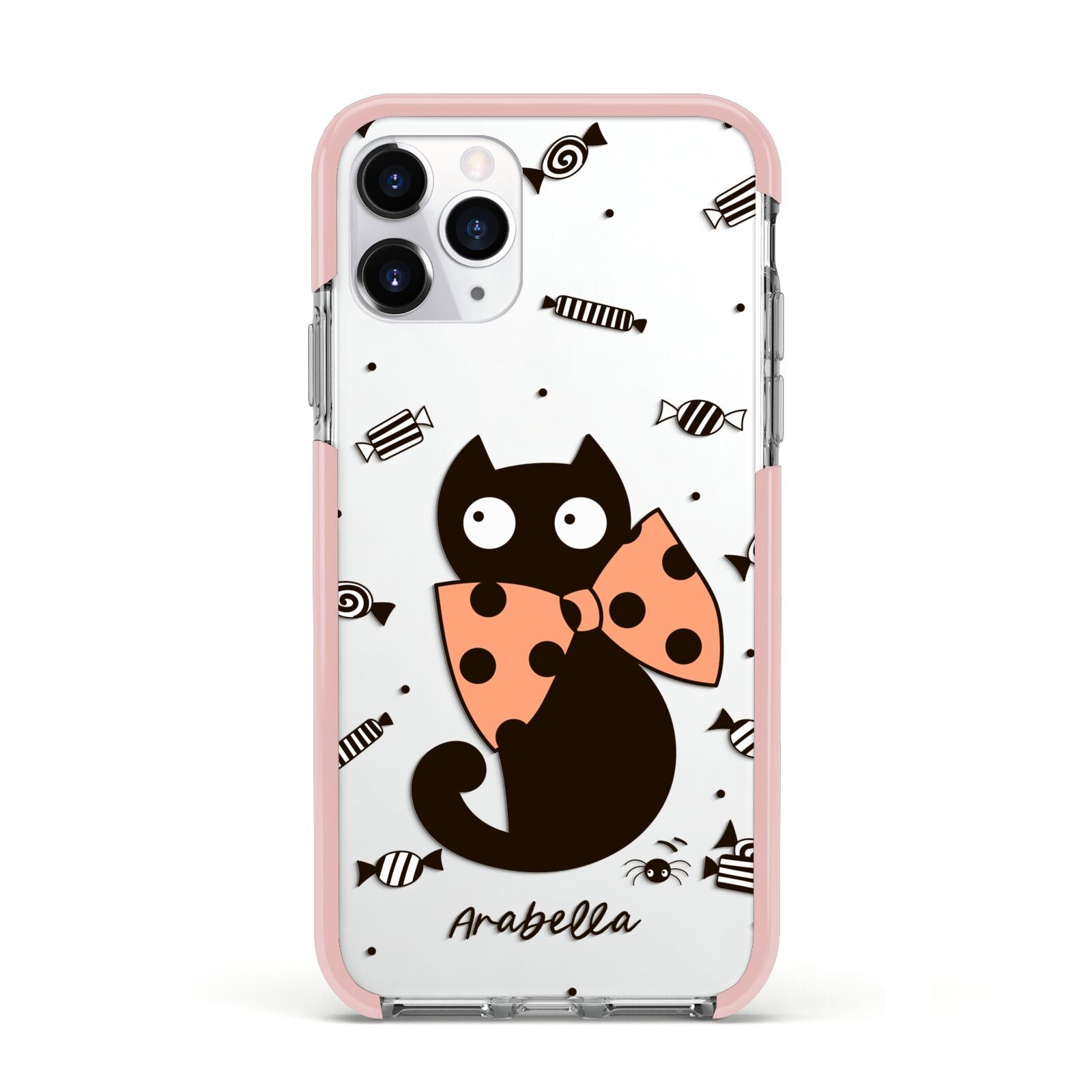 Personalised Halloween Cat Apple iPhone 11 Pro in Silver with Pink Impact Case