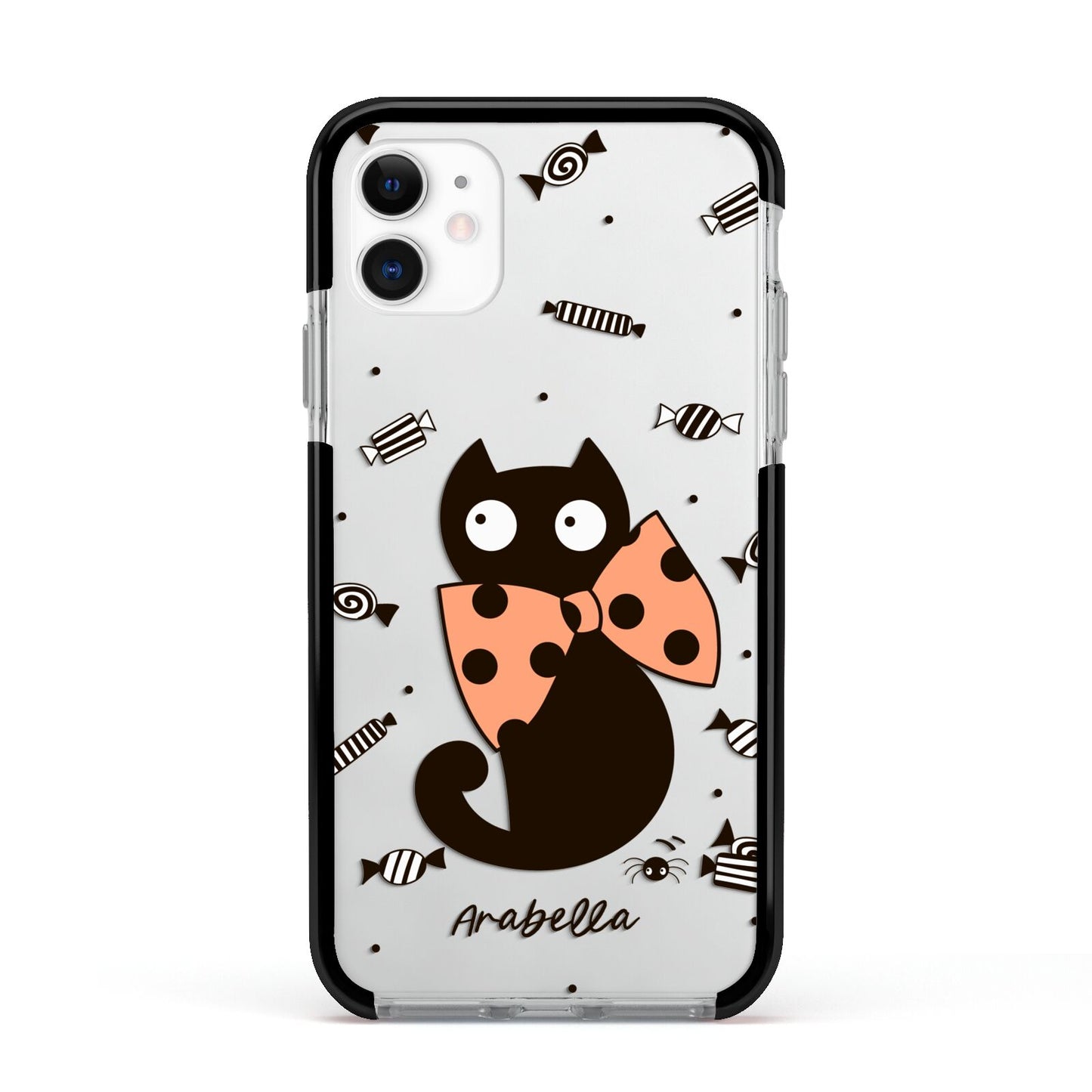Personalised Halloween Cat Apple iPhone 11 in White with Black Impact Case