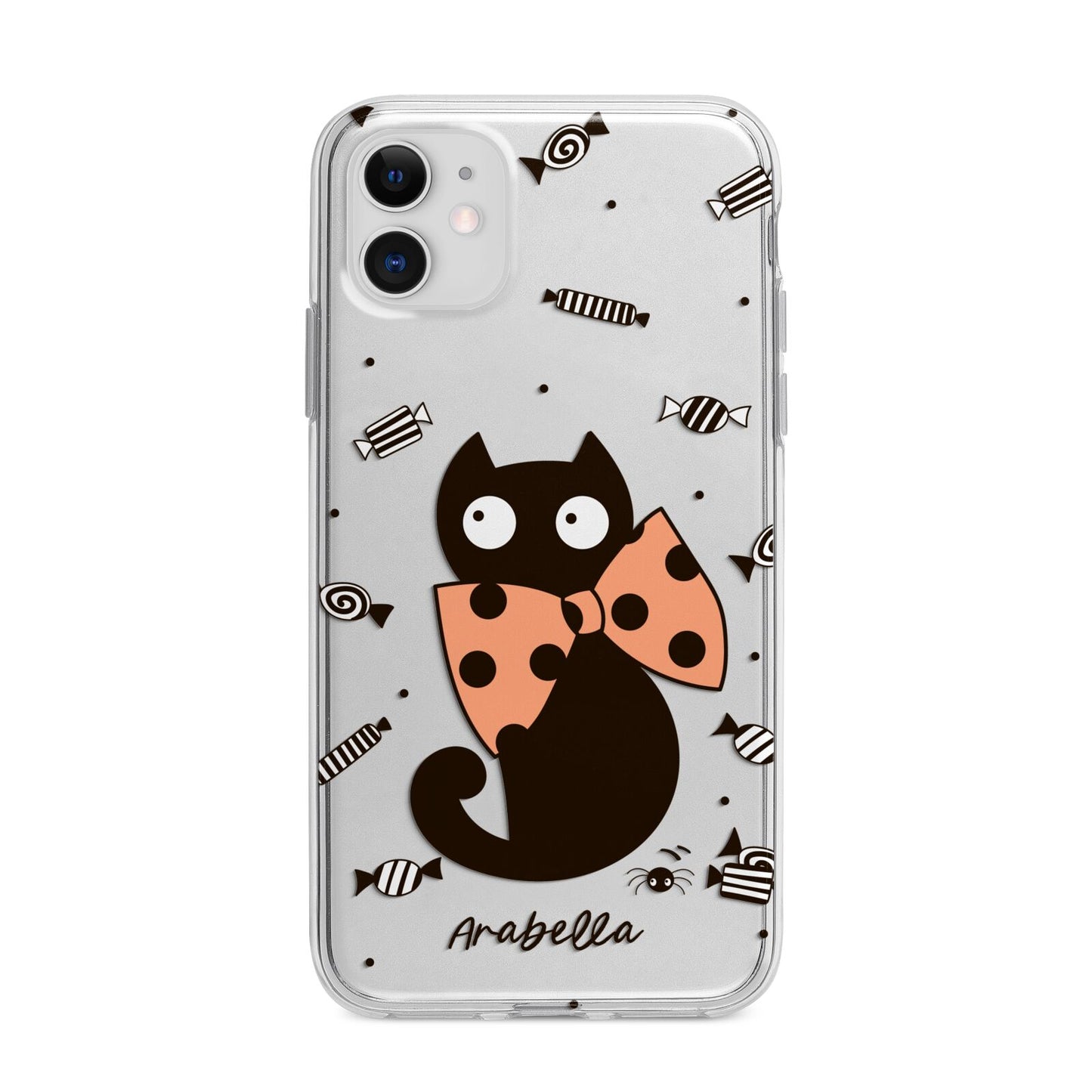 Personalised Halloween Cat Apple iPhone 11 in White with Bumper Case