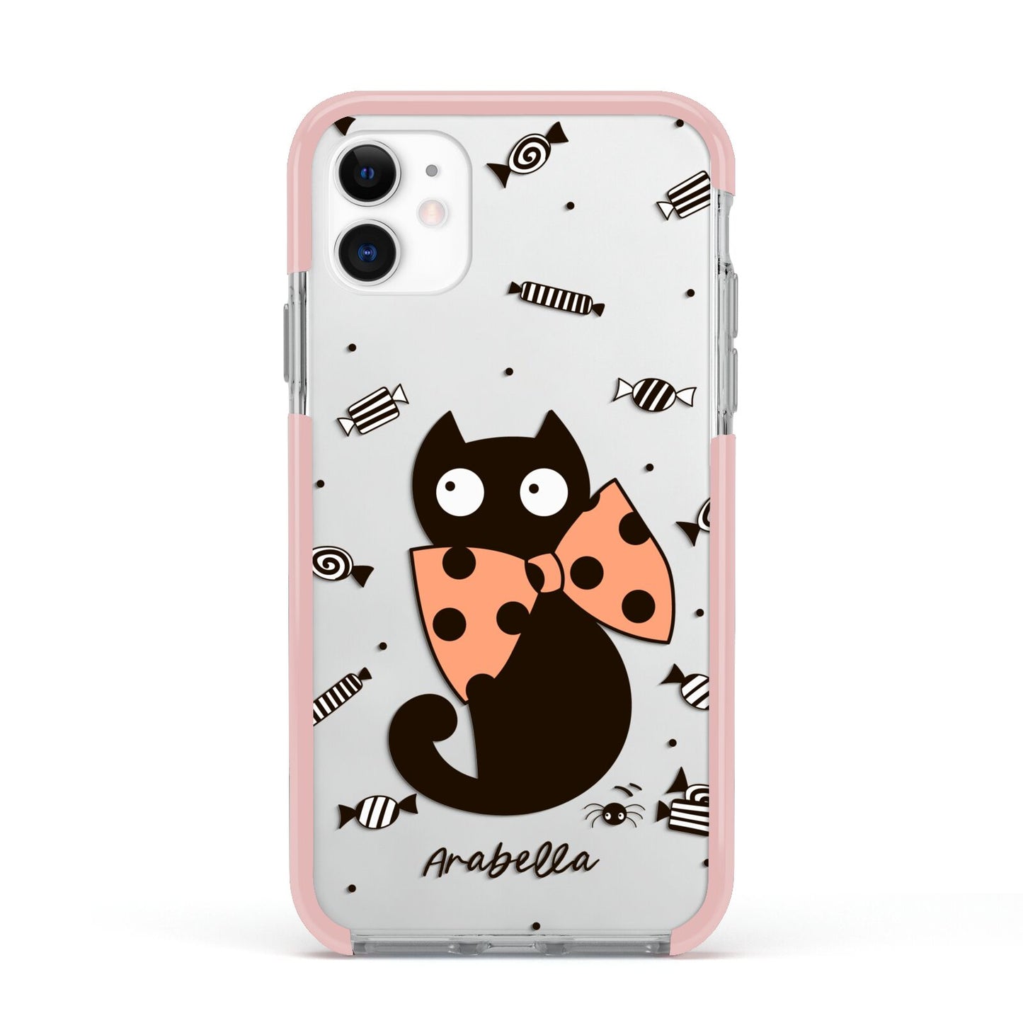 Personalised Halloween Cat Apple iPhone 11 in White with Pink Impact Case
