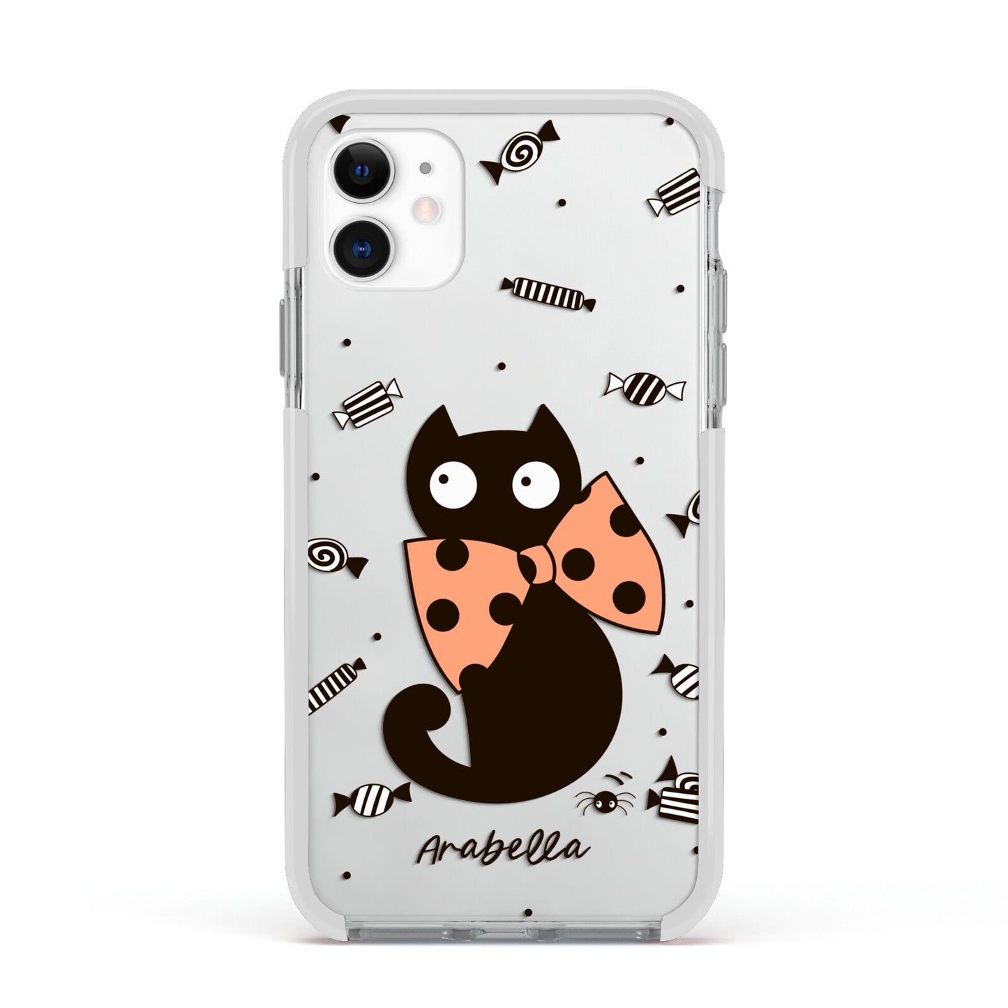Personalised Halloween Cat Apple iPhone 11 in White with White Impact Case