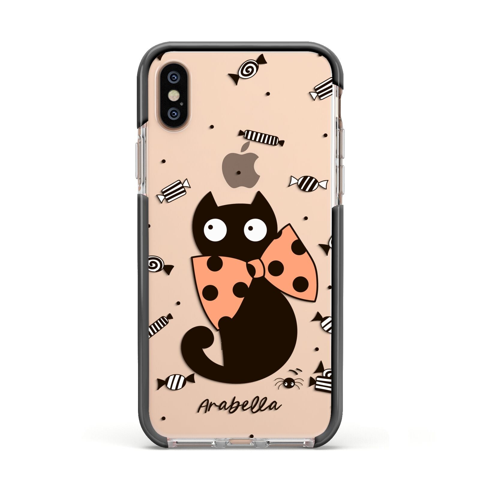 Personalised Halloween Cat Apple iPhone Xs Impact Case Black Edge on Gold Phone