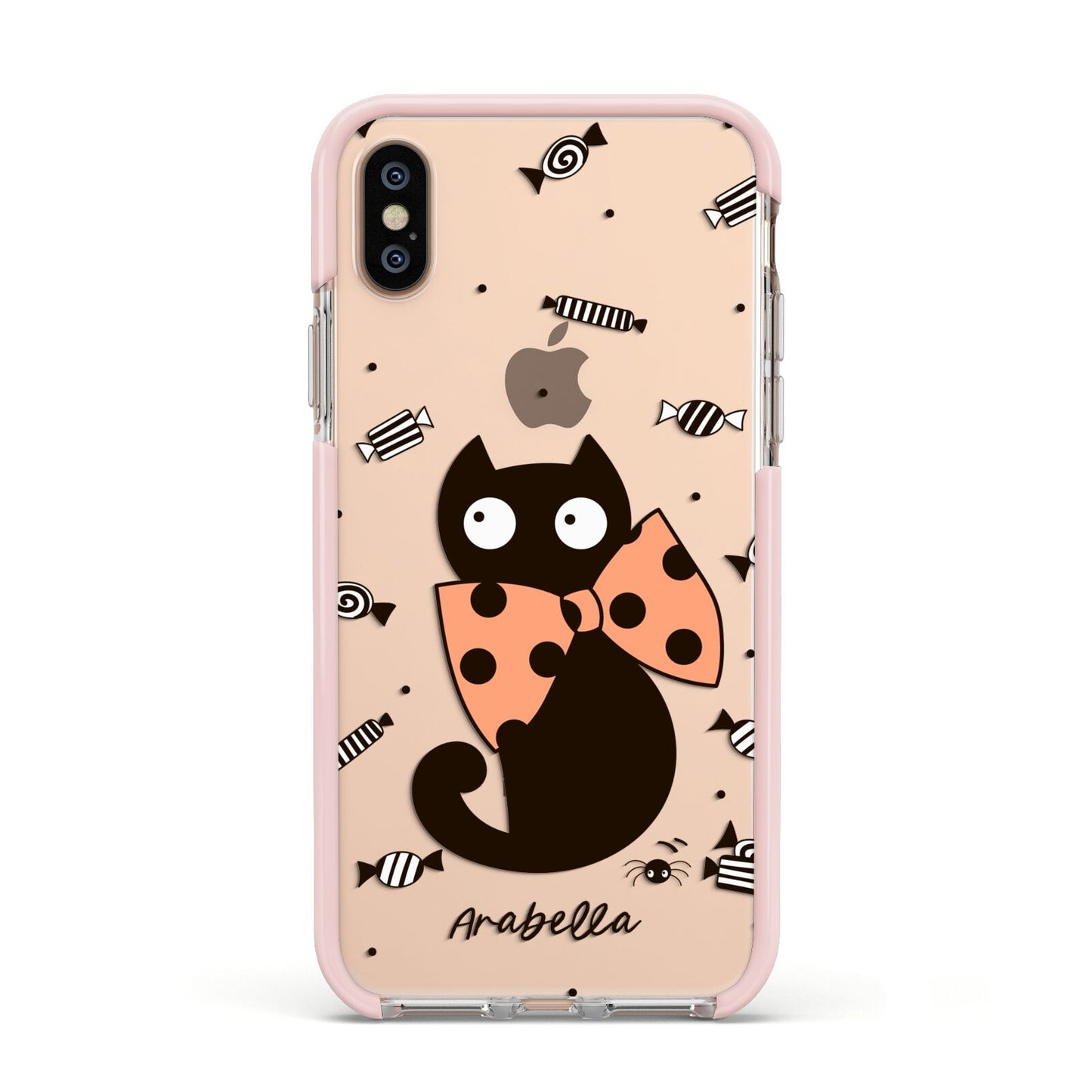 Personalised Halloween Cat Apple iPhone Xs Impact Case Pink Edge on Gold Phone