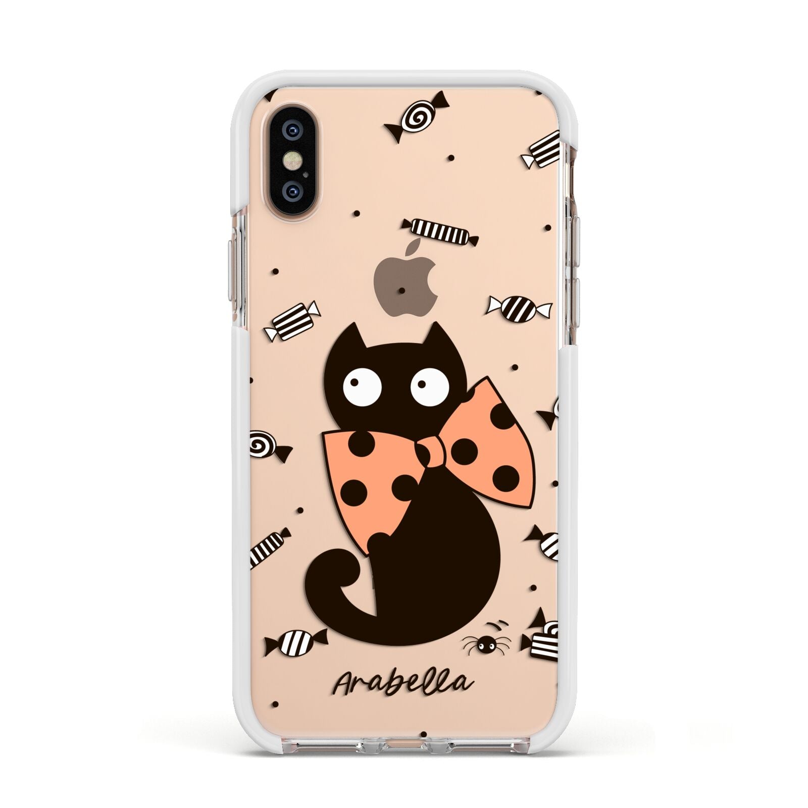 Personalised Halloween Cat Apple iPhone Xs Impact Case White Edge on Gold Phone