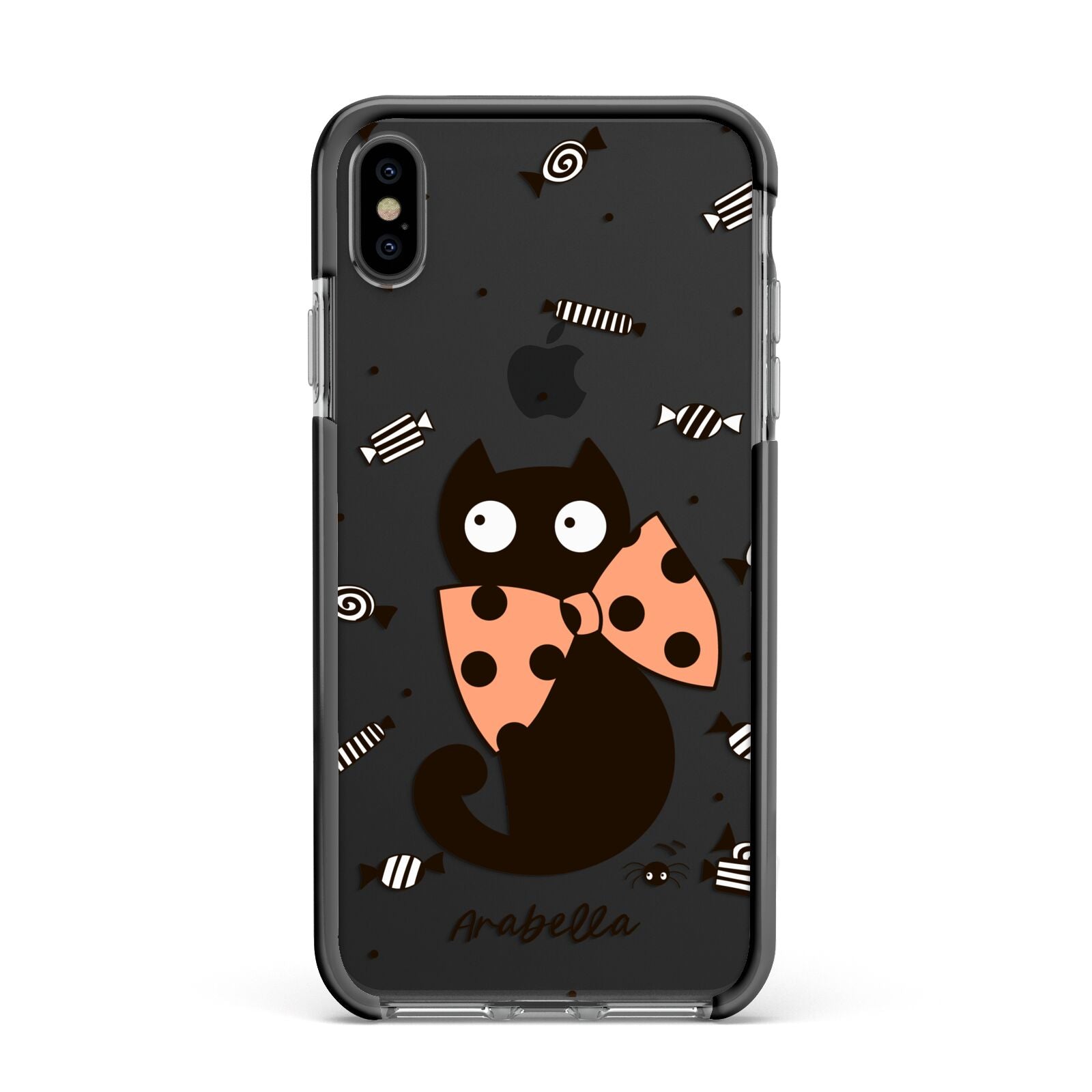 Personalised Halloween Cat Apple iPhone Xs Max Impact Case Black Edge on Black Phone