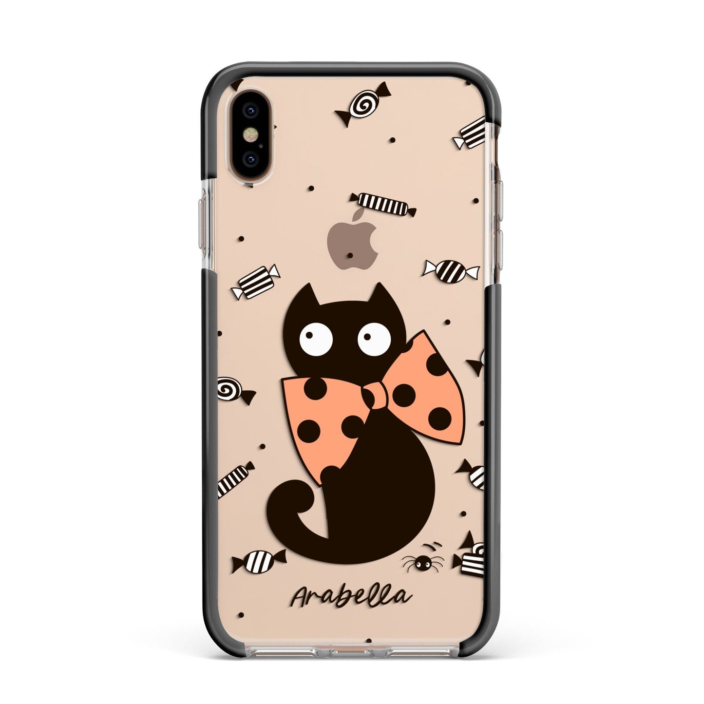 Personalised Halloween Cat Apple iPhone Xs Max Impact Case Black Edge on Gold Phone