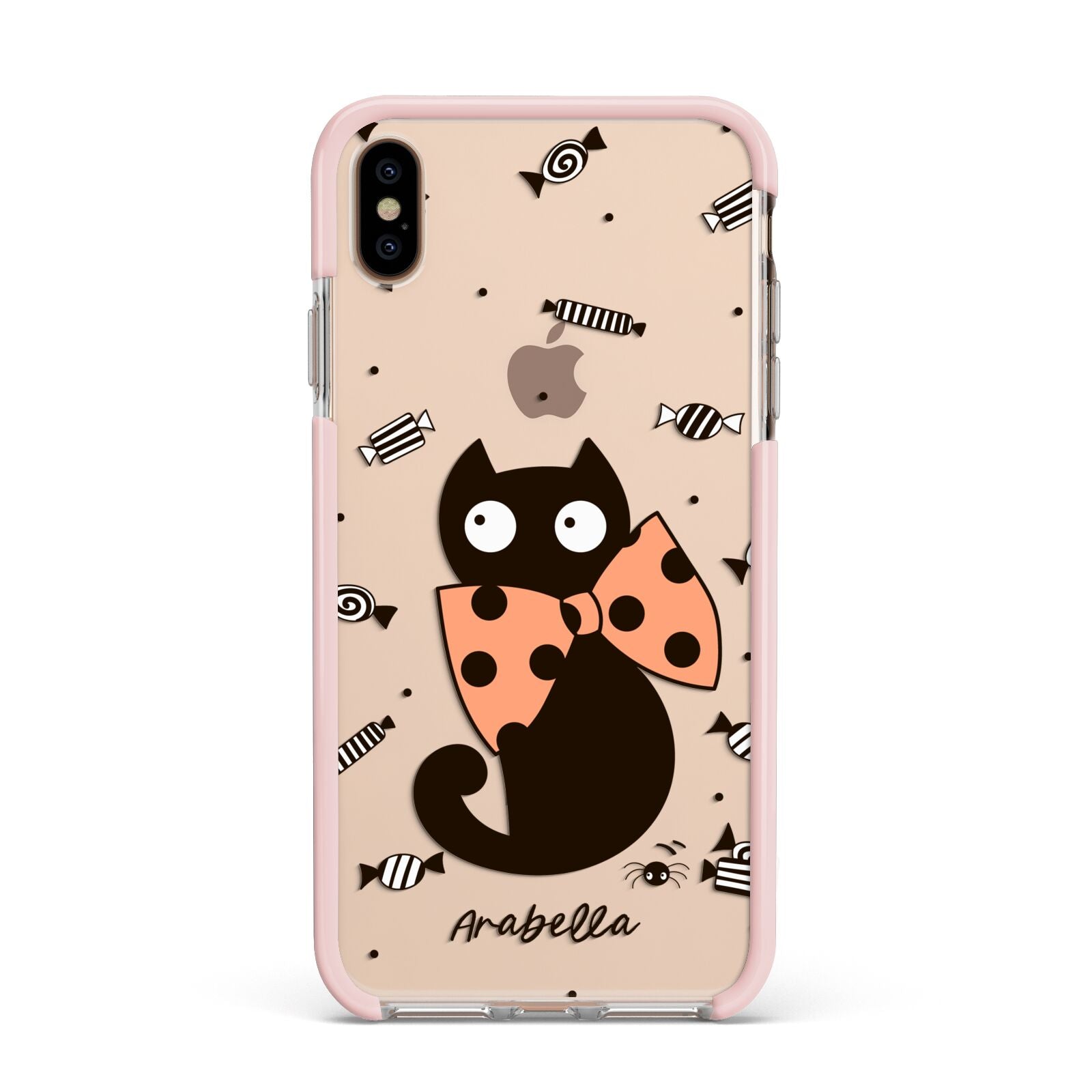 Personalised Halloween Cat Apple iPhone Xs Max Impact Case Pink Edge on Gold Phone
