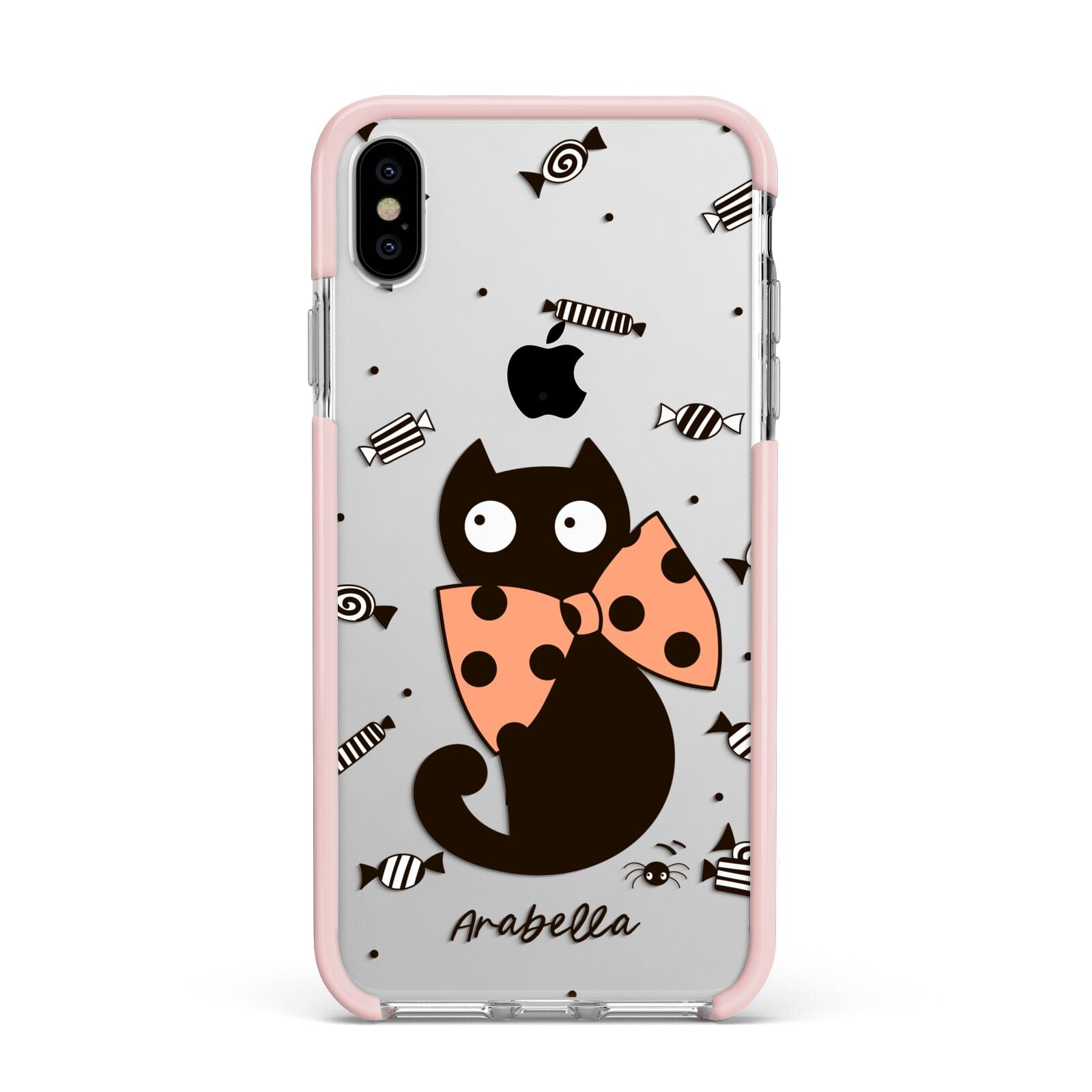 Personalised Halloween Cat Apple iPhone Xs Max Impact Case Pink Edge on Silver Phone
