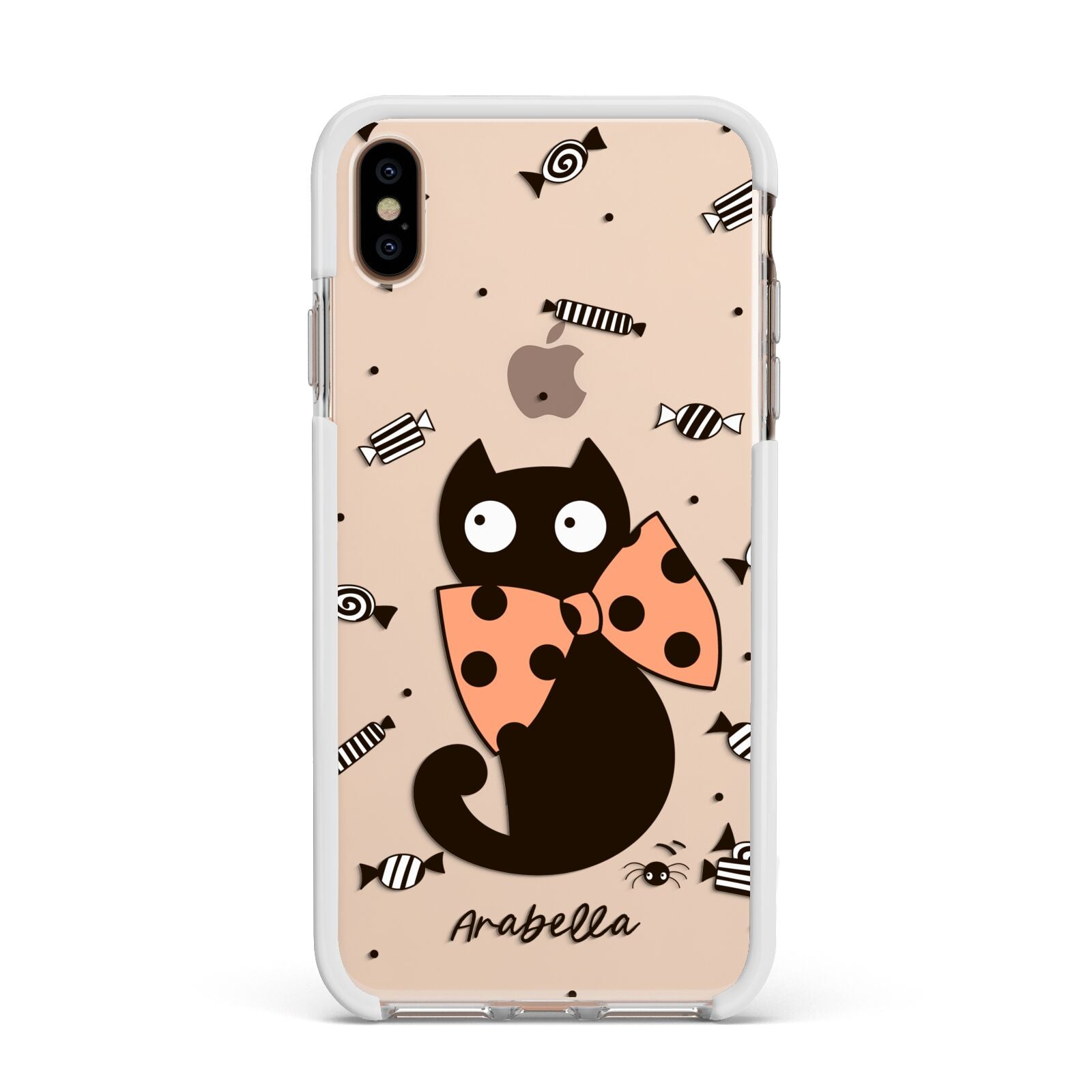 Personalised Halloween Cat Apple iPhone Xs Max Impact Case White Edge on Gold Phone