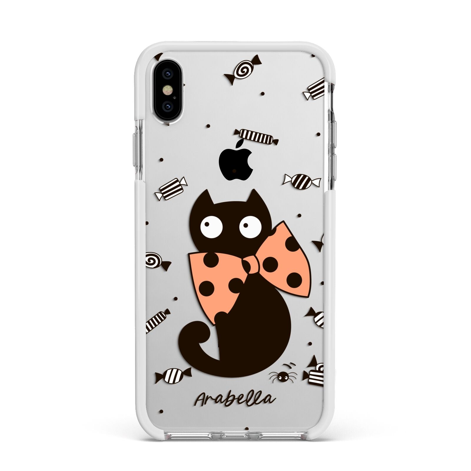 Personalised Halloween Cat Apple iPhone Xs Max Impact Case White Edge on Silver Phone