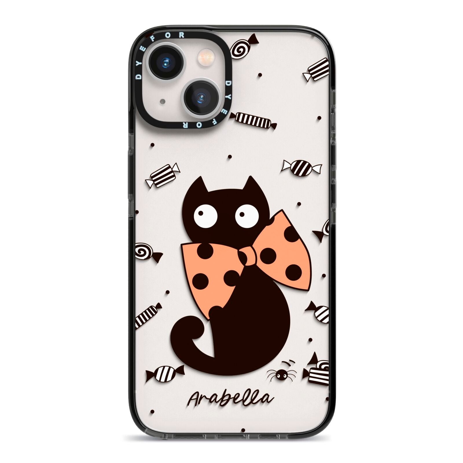 Personalised Halloween Cat iPhone 13 Black Impact Case on Silver phone