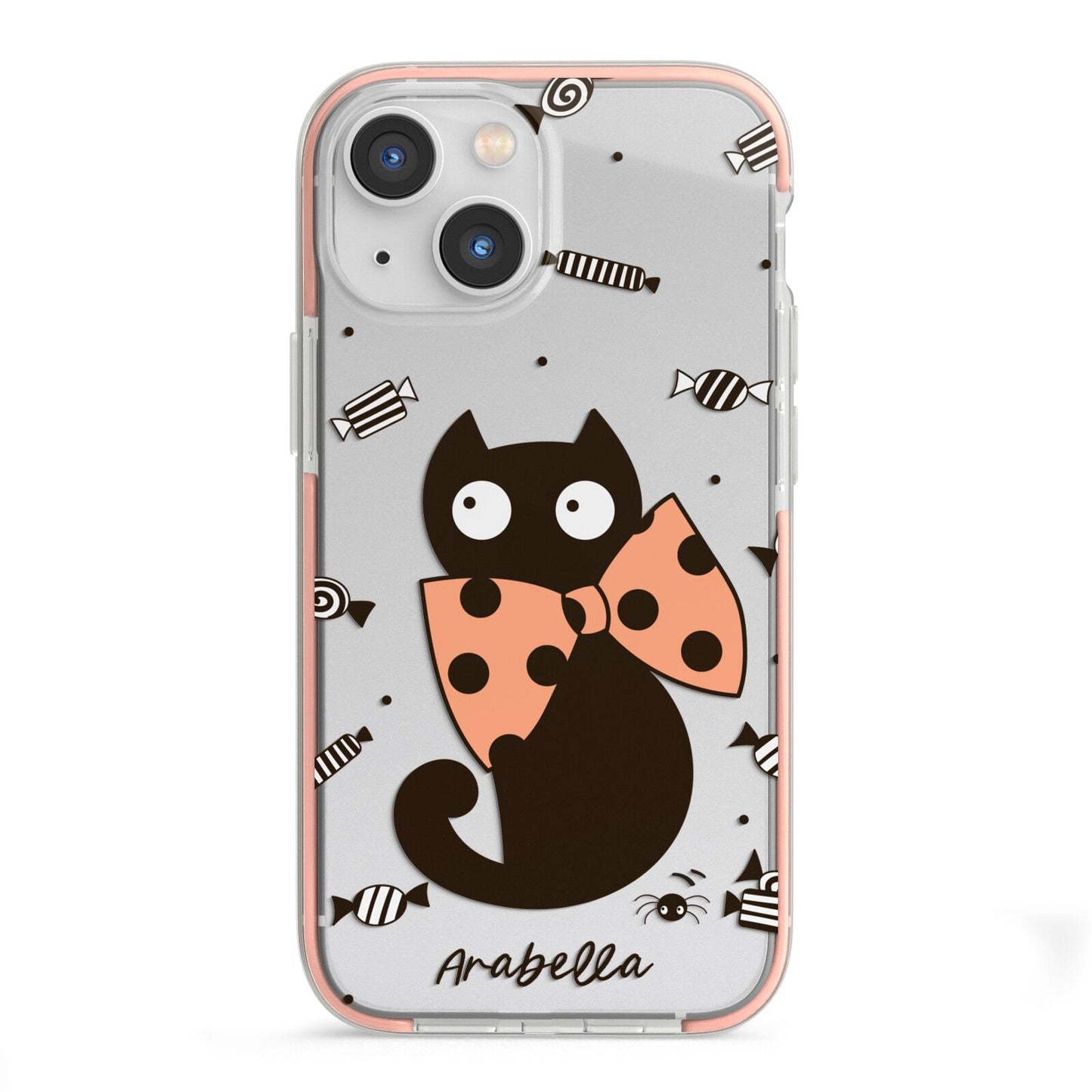 Personalised Halloween Cat iPhone 13 Mini TPU Impact Case with Pink Edges