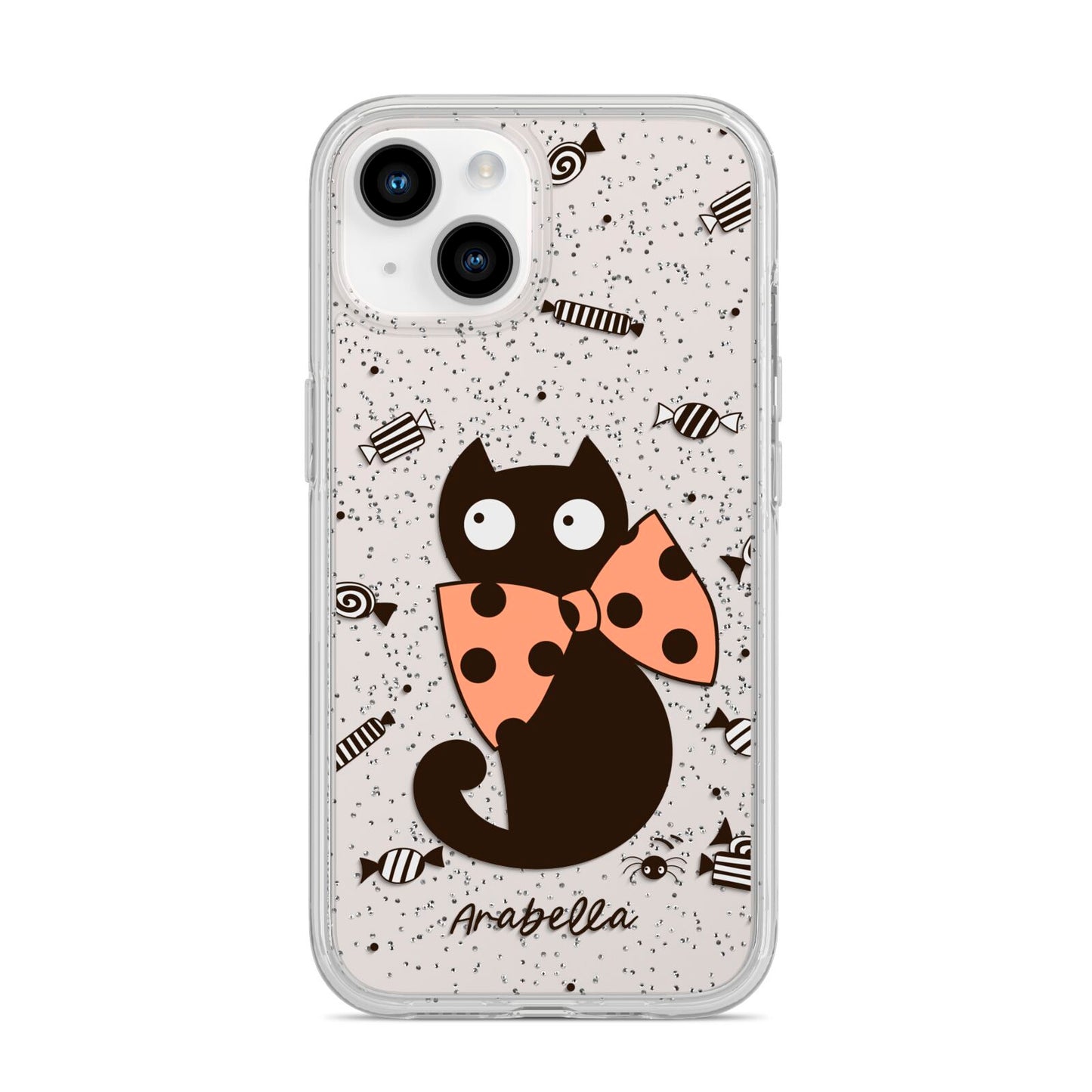 Personalised Halloween Cat iPhone 14 Glitter Tough Case Starlight