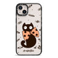 Personalised Halloween Cat iPhone 14 Plus Black Impact Case on Silver phone