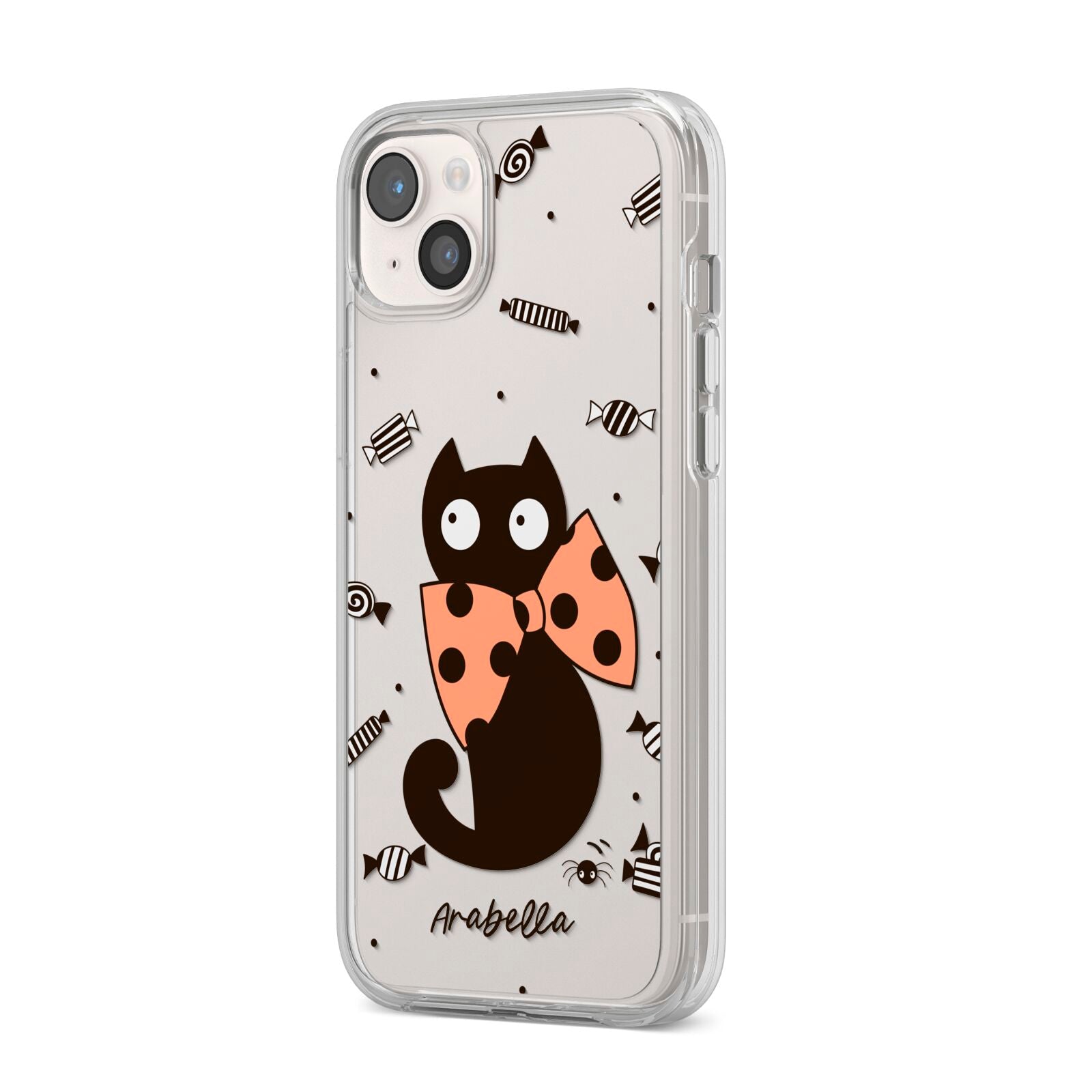 Personalised Halloween Cat iPhone 14 Plus Clear Tough Case Starlight Angled Image