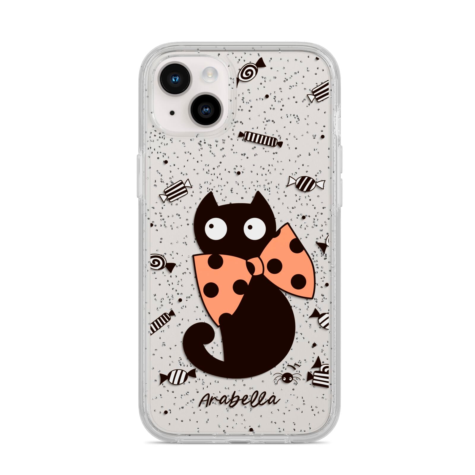 Personalised Halloween Cat iPhone 14 Plus Glitter Tough Case Starlight