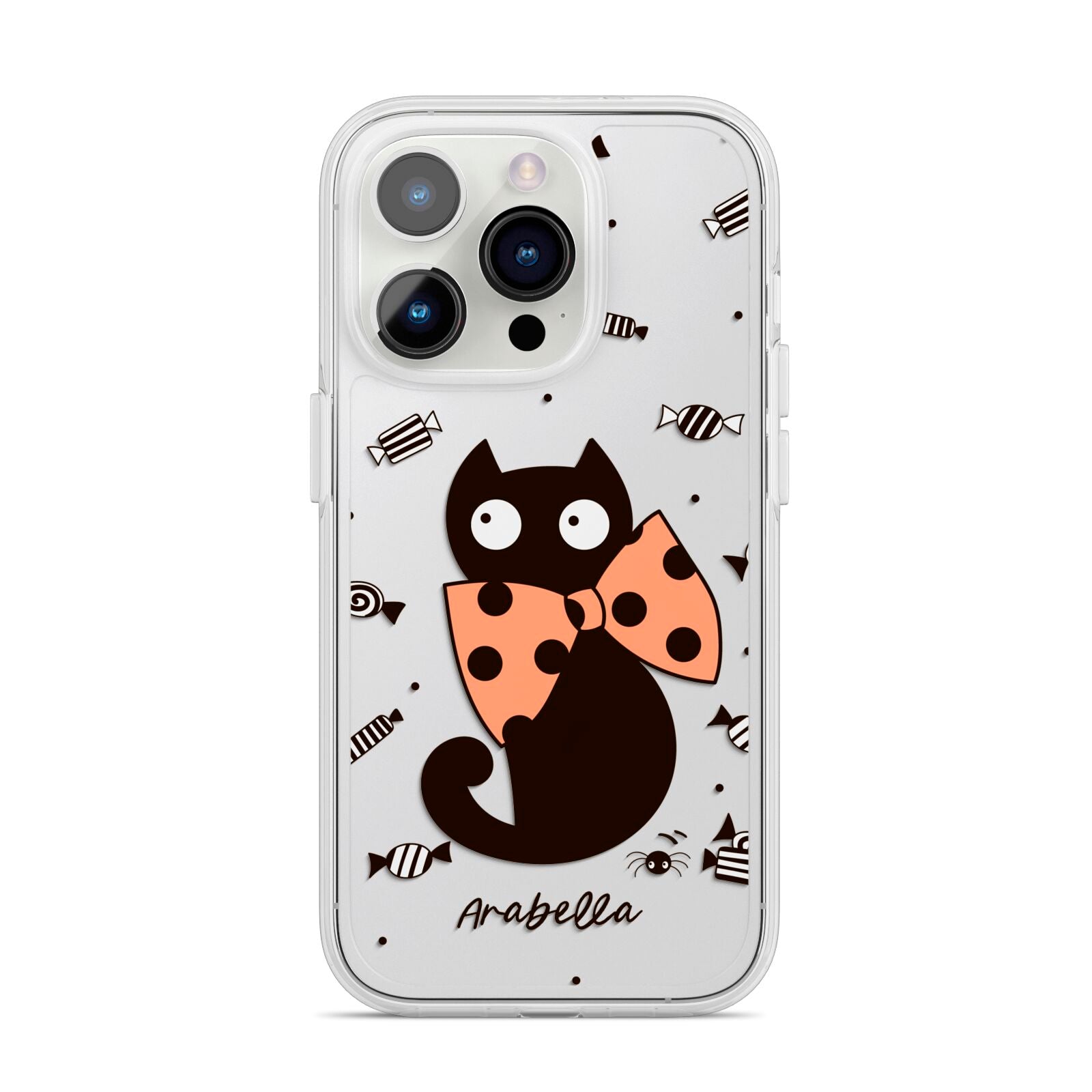 Personalised Halloween Cat iPhone 14 Pro Clear Tough Case Silver