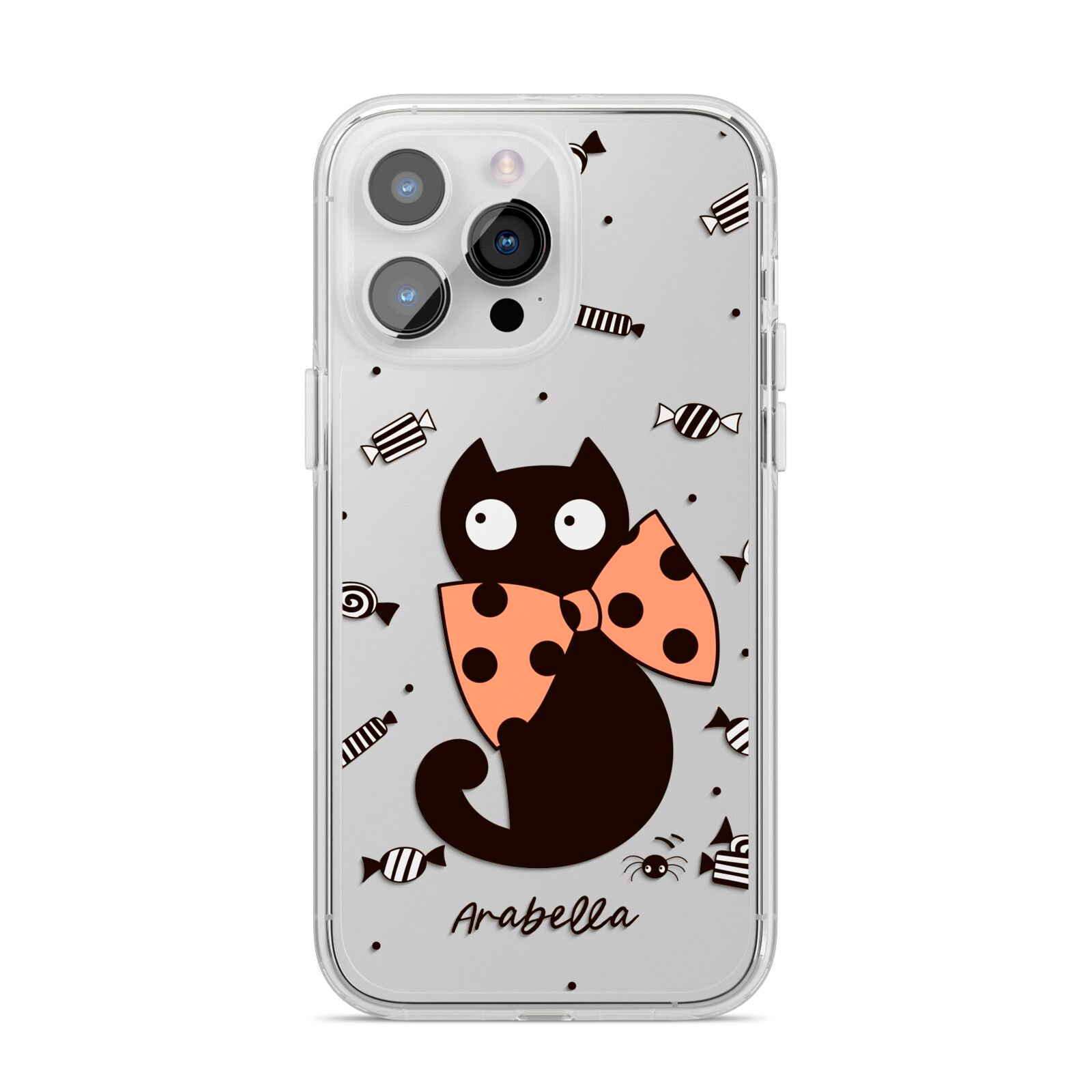Personalised Halloween Cat iPhone 14 Pro Max Clear Tough Case Silver