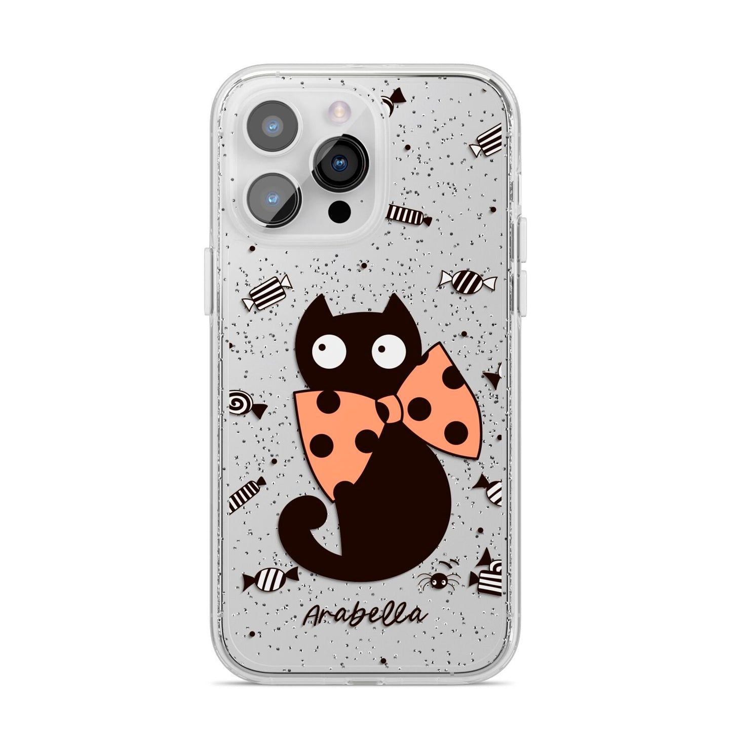 Personalised Halloween Cat iPhone 14 Pro Max Glitter Tough Case Silver