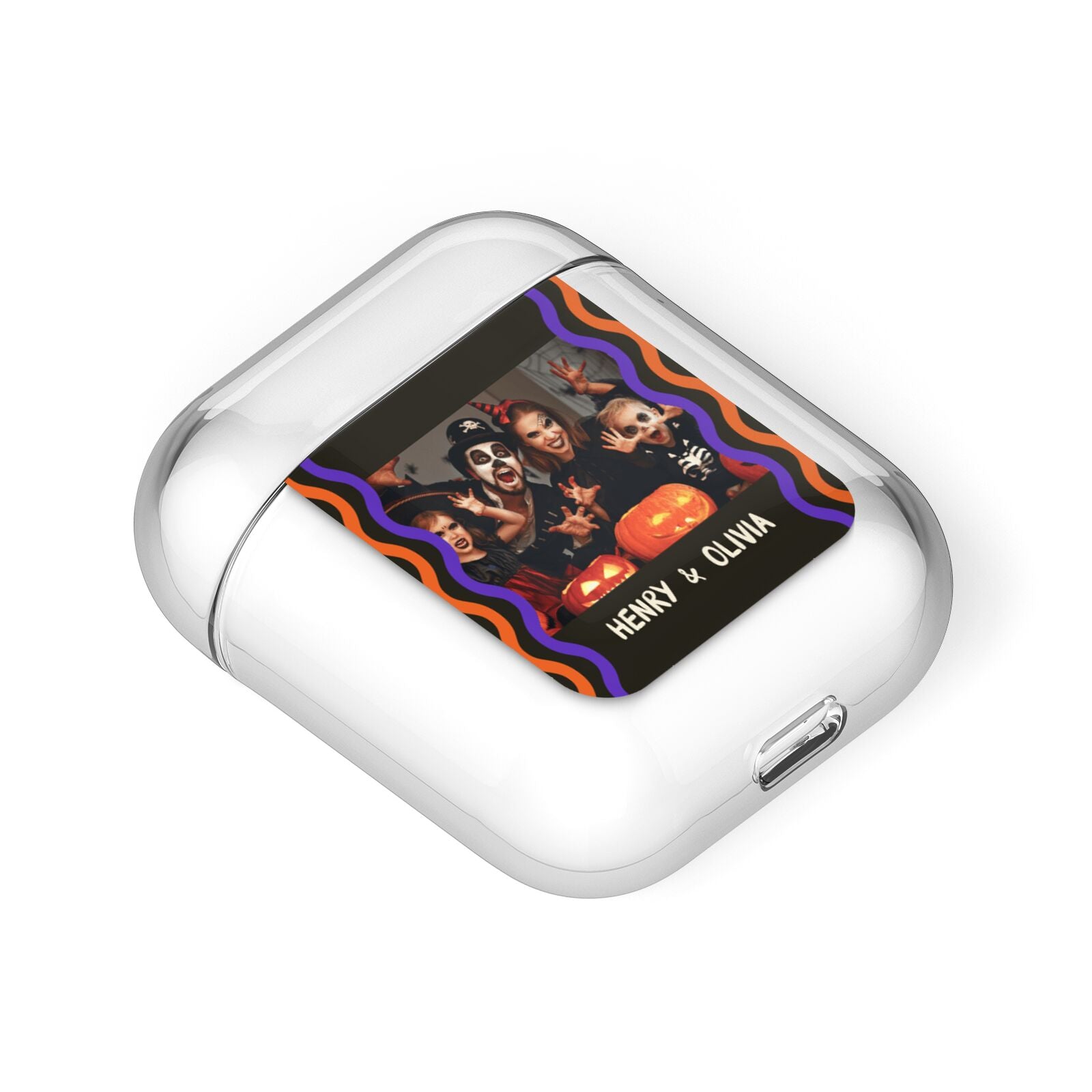 Personalised Halloween Colours Photo AirPods Case Laid Flat
