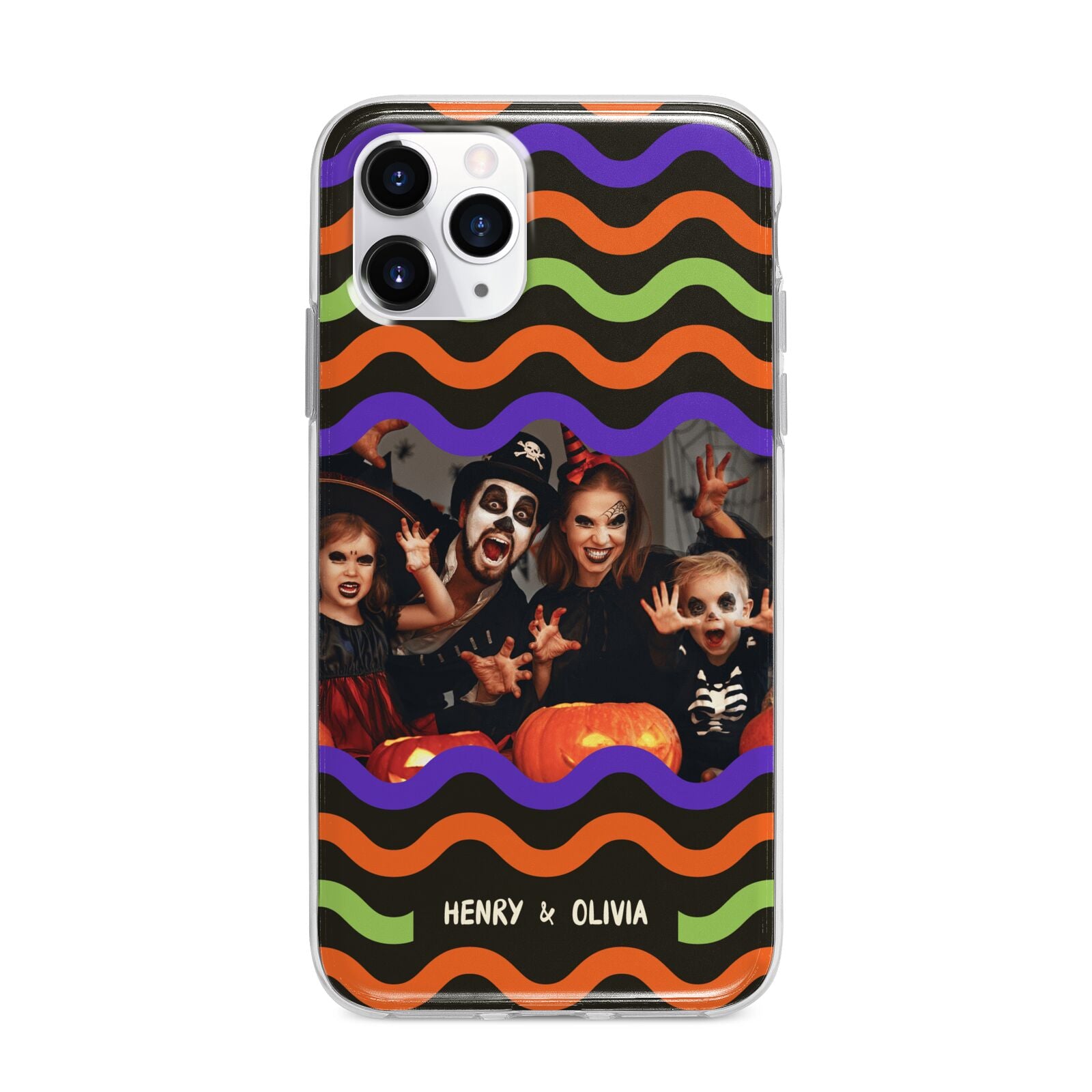 Personalised Halloween Colours Photo Apple iPhone 11 Pro Max in Silver with Bumper Case