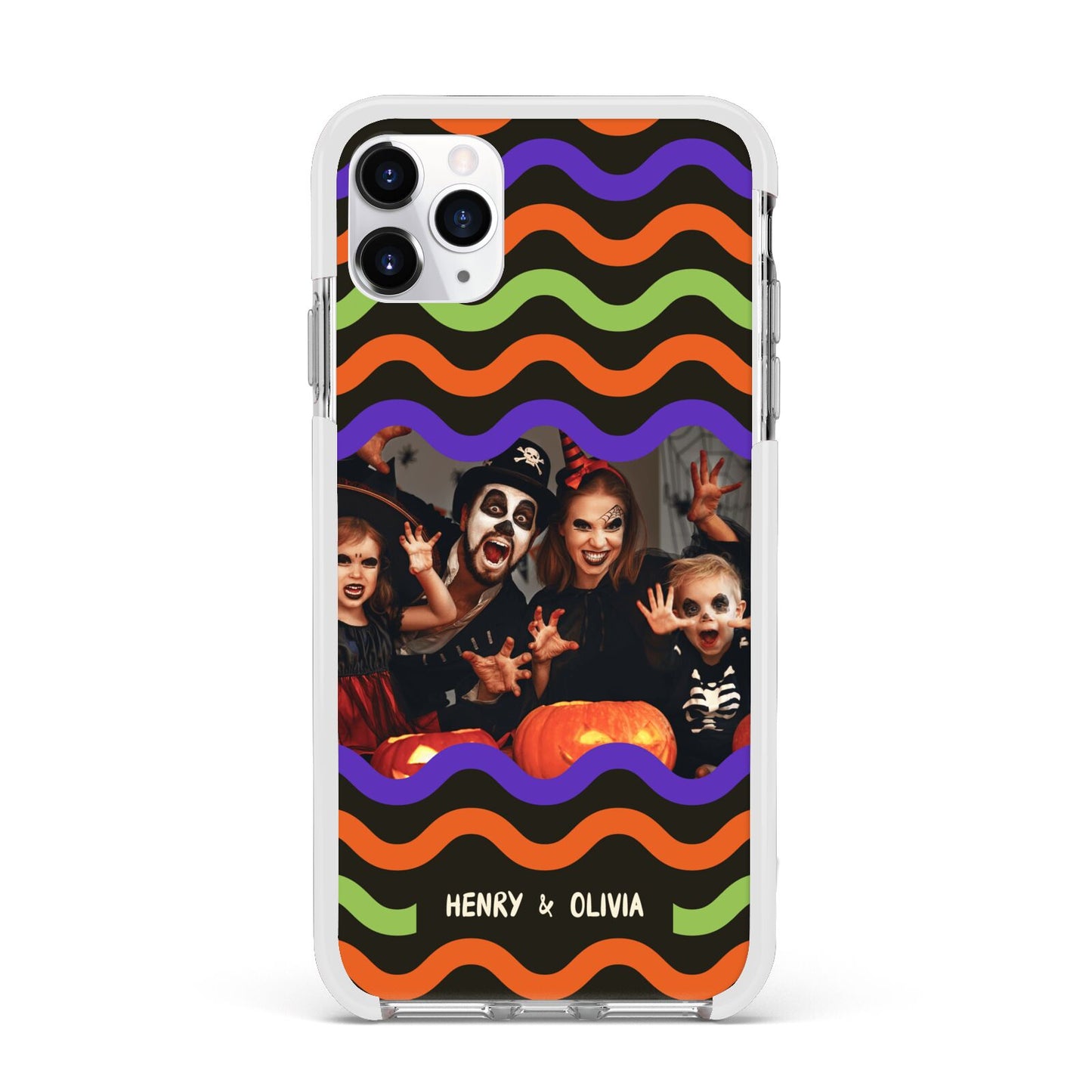 Personalised Halloween Colours Photo Apple iPhone 11 Pro Max in Silver with White Impact Case