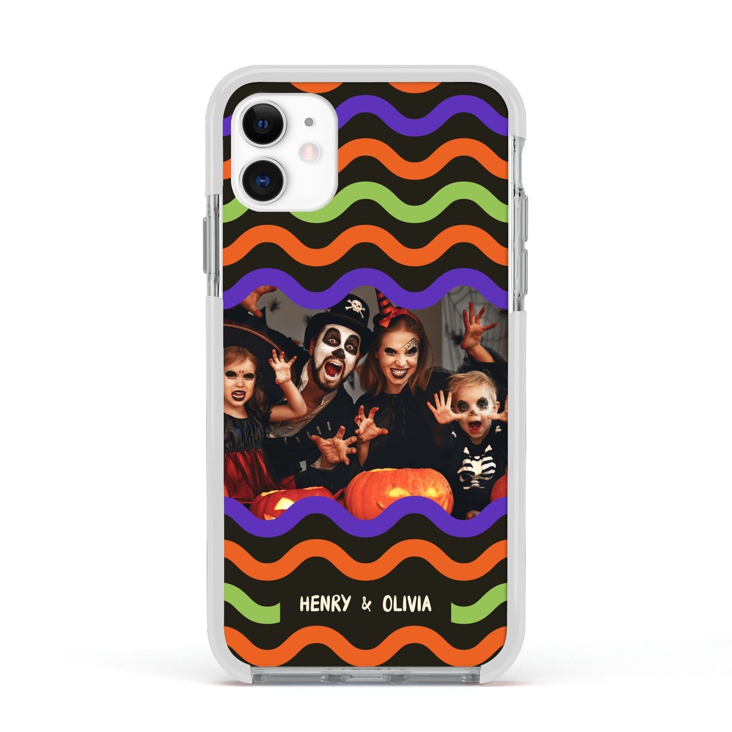 Personalised Halloween Colours Photo Apple iPhone 11 in White with White Impact Case