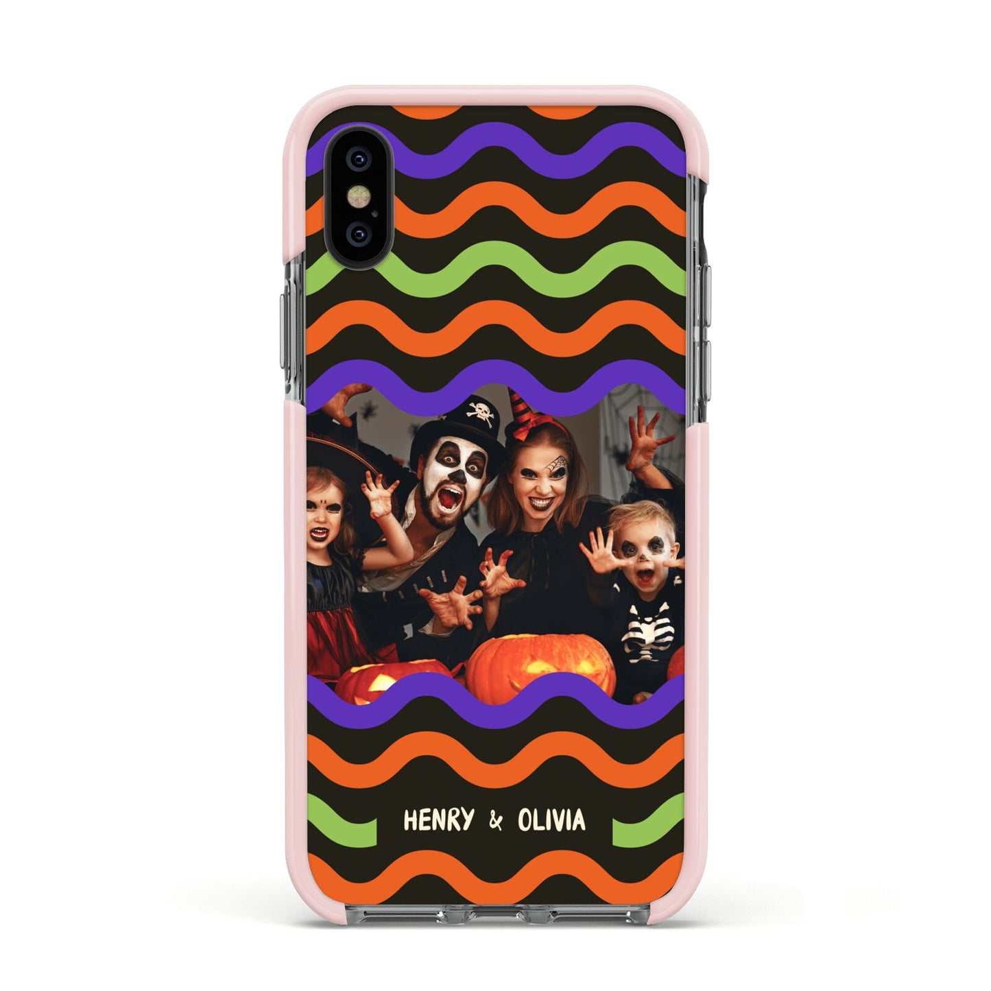 Personalised Halloween Colours Photo Apple iPhone Xs Impact Case Pink Edge on Black Phone