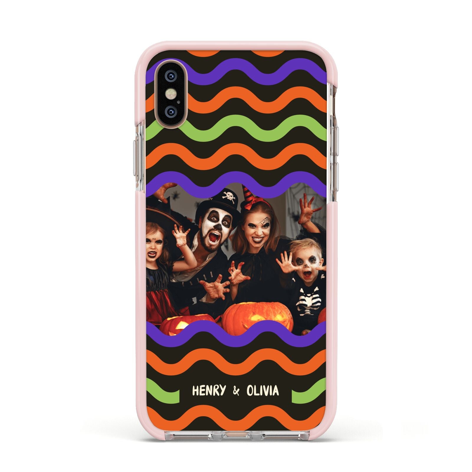 Personalised Halloween Colours Photo Apple iPhone Xs Impact Case Pink Edge on Gold Phone