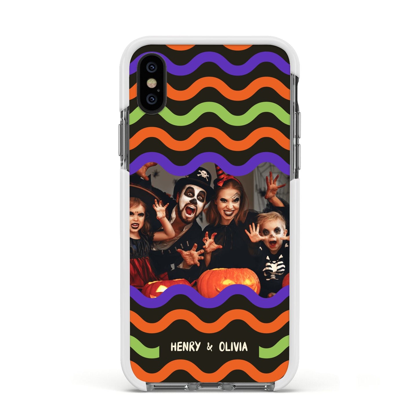 Personalised Halloween Colours Photo Apple iPhone Xs Impact Case White Edge on Black Phone