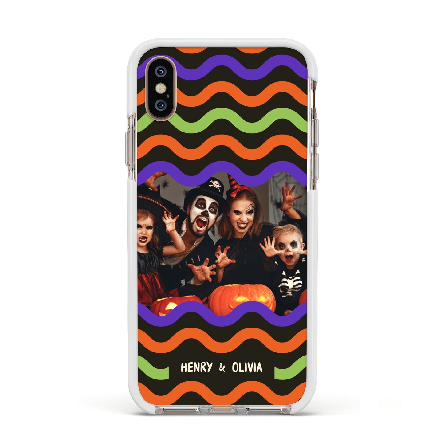 Personalised Halloween Colours Photo Apple iPhone Xs Impact Case White Edge on Gold Phone