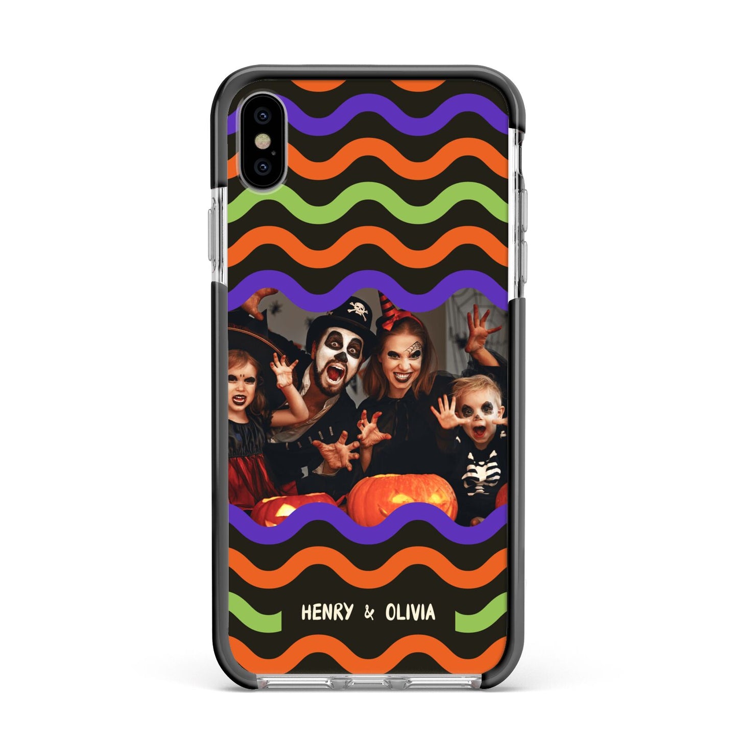 Personalised Halloween Colours Photo Apple iPhone Xs Max Impact Case Black Edge on Silver Phone