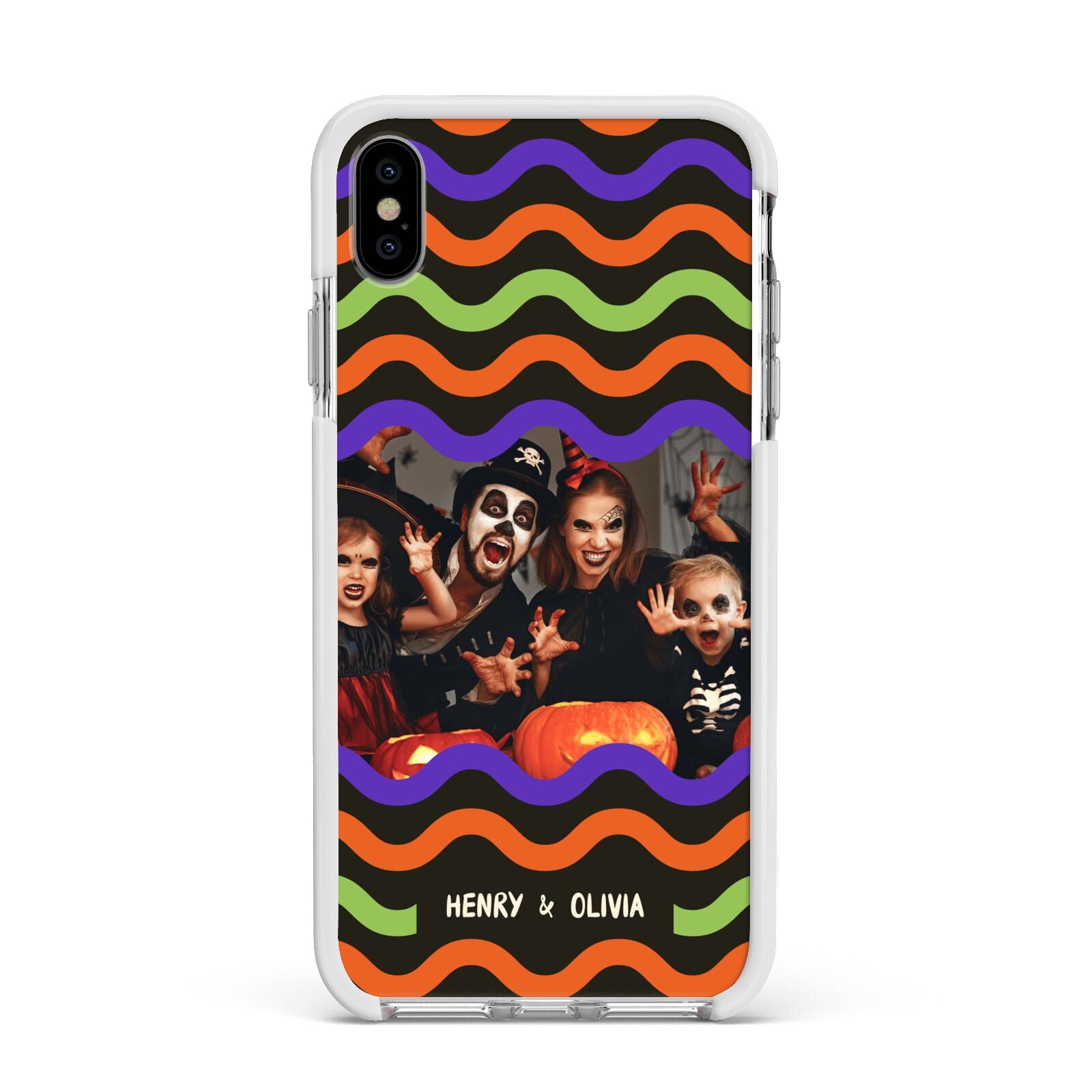 Personalised Halloween Colours Photo Apple iPhone Xs Max Impact Case White Edge on Silver Phone