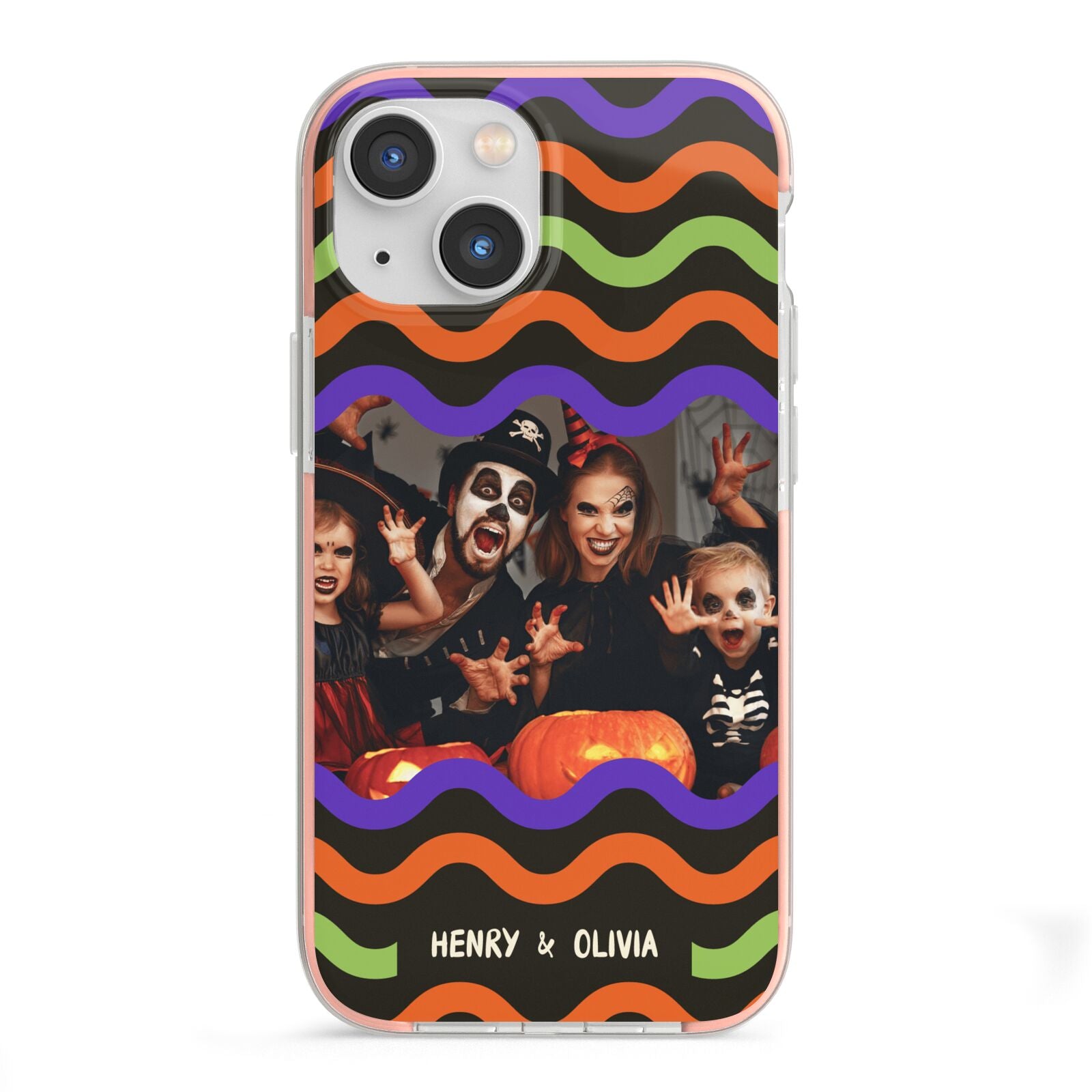 Personalised Halloween Colours Photo iPhone 13 Mini TPU Impact Case with Pink Edges