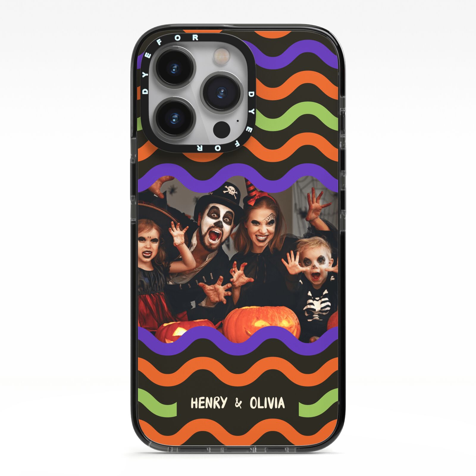 Personalised Halloween Colours Photo iPhone 13 Pro Black Impact Case on Silver phone