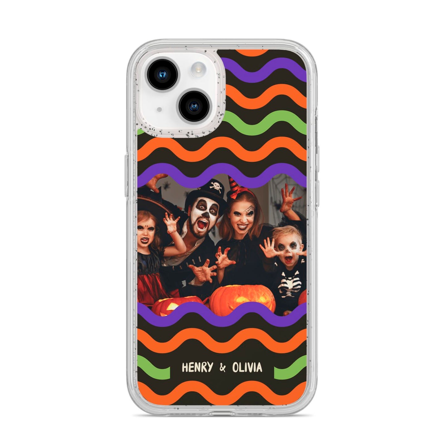 Personalised Halloween Colours Photo iPhone 14 Glitter Tough Case Starlight