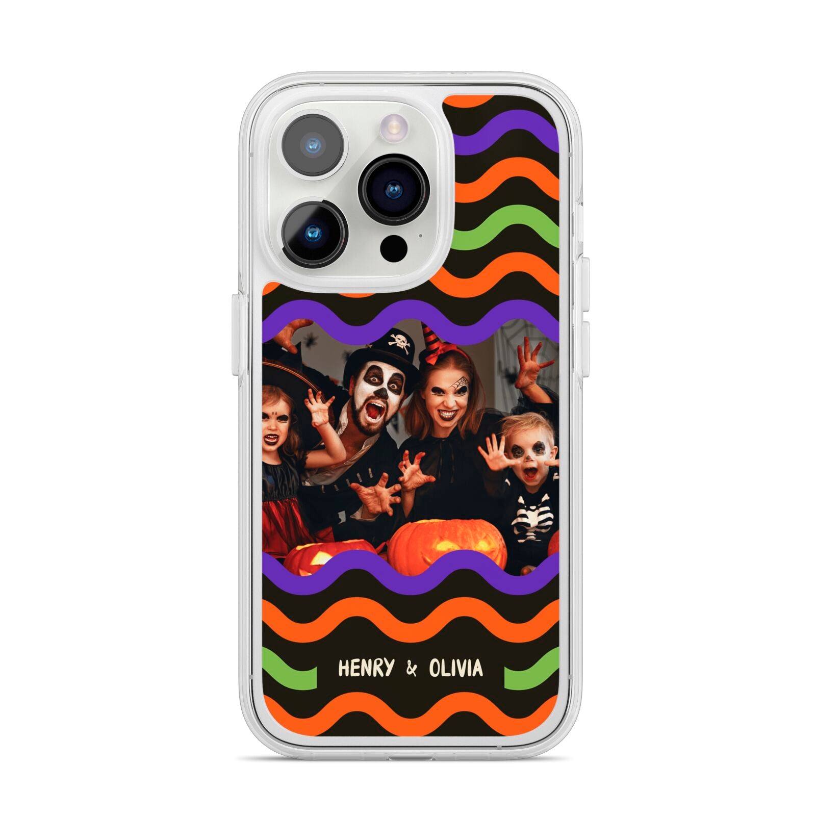 Personalised Halloween Colours Photo iPhone 14 Pro Clear Tough Case Silver
