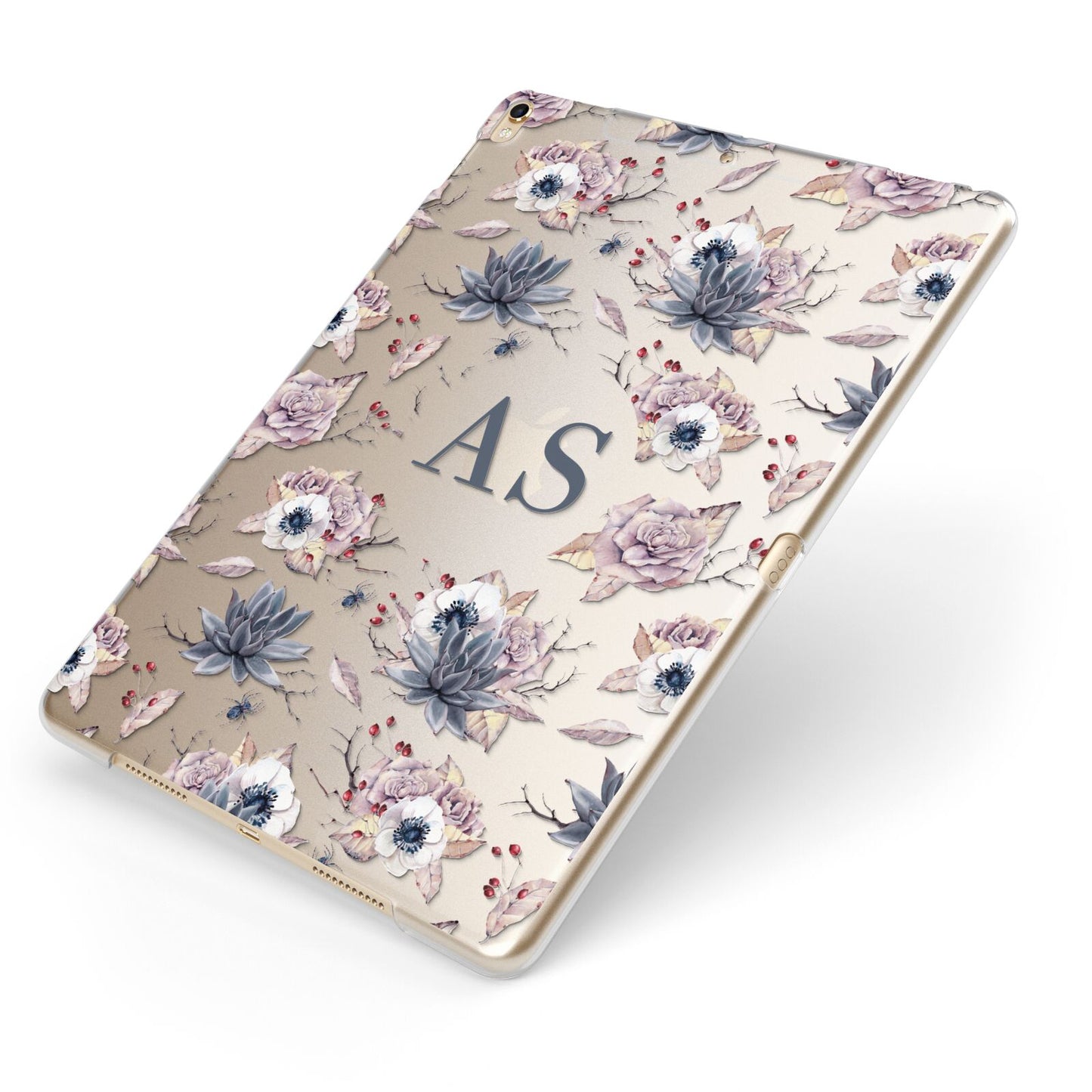 Personalised Halloween Floral Apple iPad Case on Gold iPad Side View