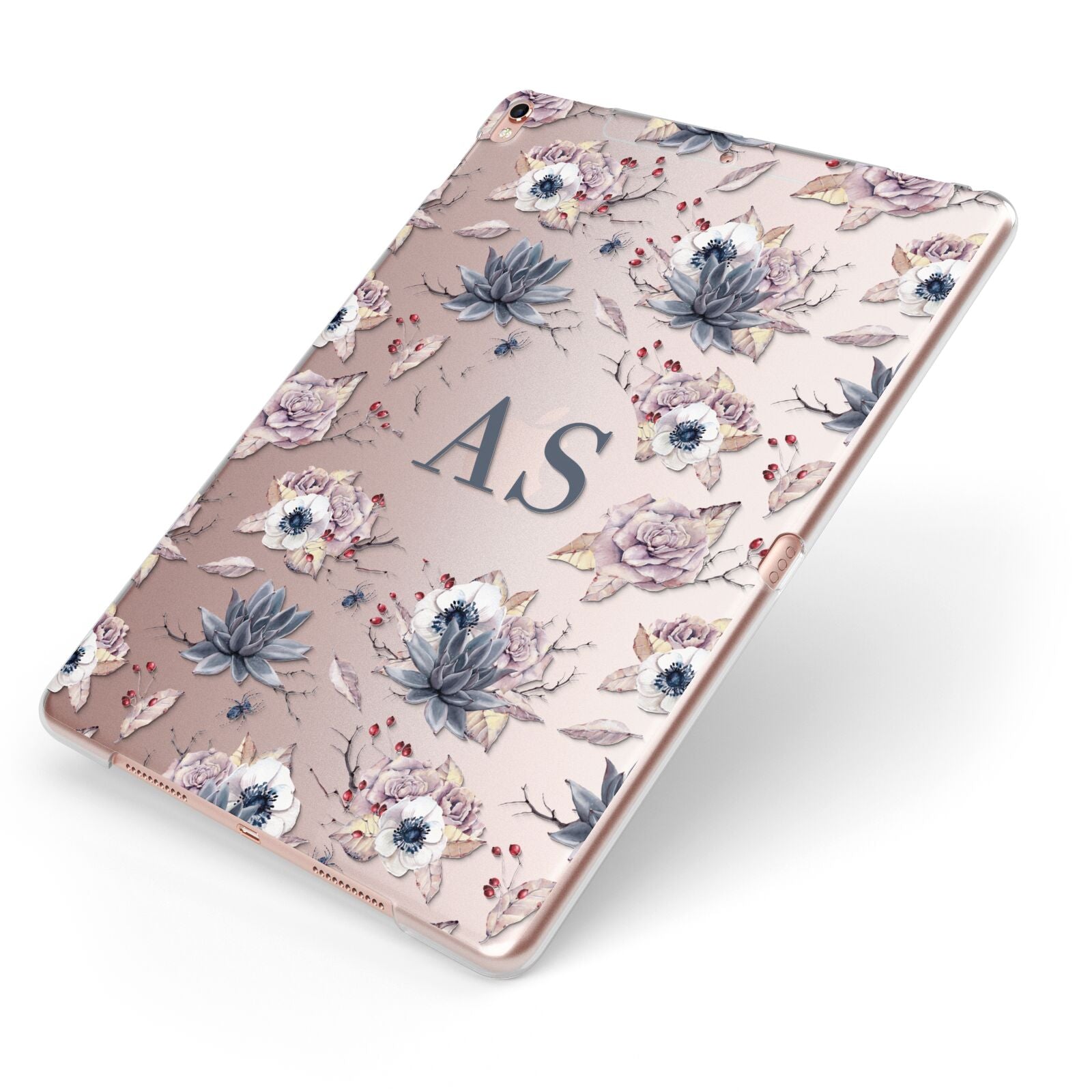 Personalised Halloween Floral Apple iPad Case on Rose Gold iPad Side View