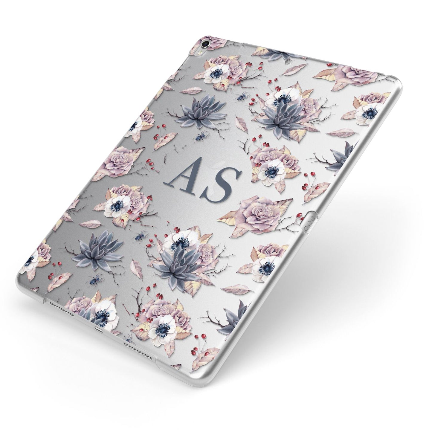 Personalised Halloween Floral Apple iPad Case on Silver iPad Side View