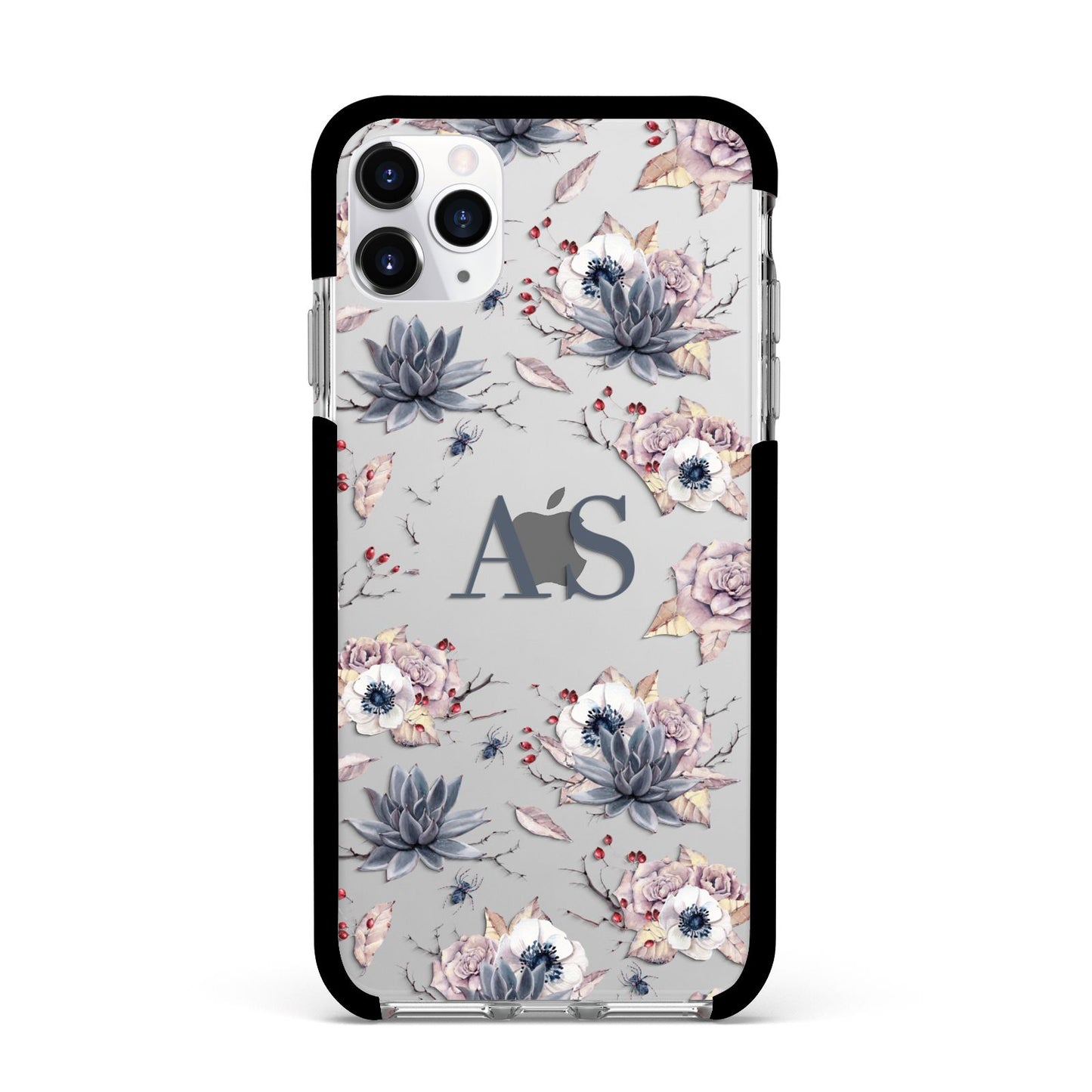 Personalised Halloween Floral Apple iPhone 11 Pro Max in Silver with Black Impact Case
