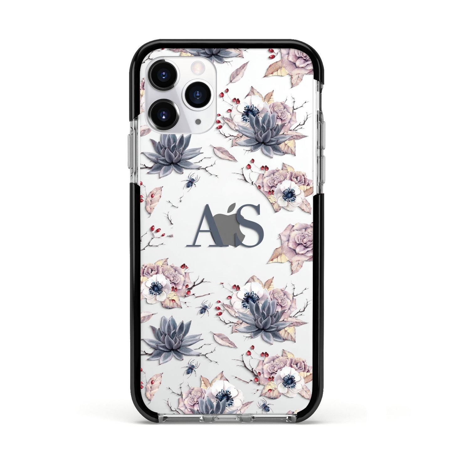 Personalised Halloween Floral Apple iPhone 11 Pro in Silver with Black Impact Case