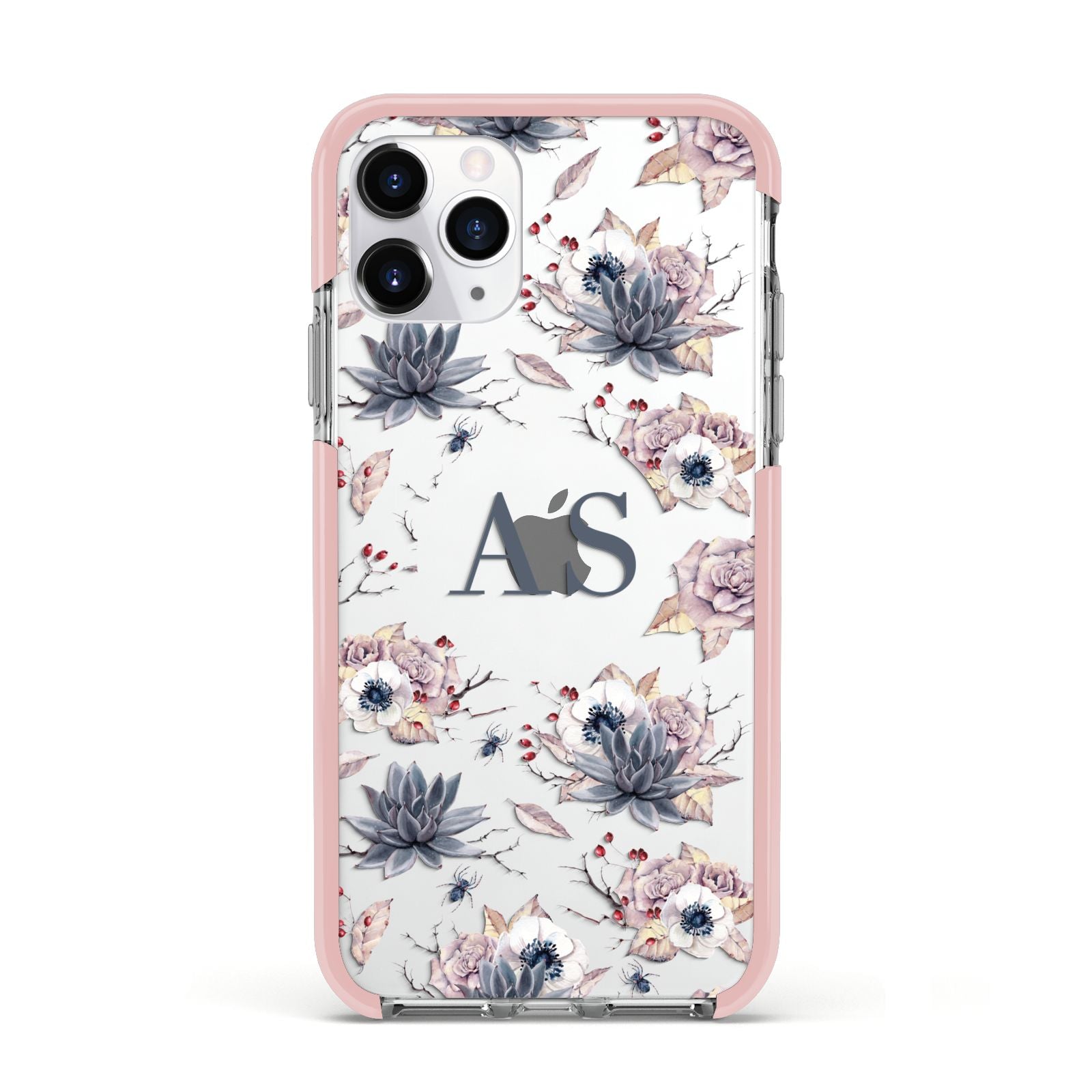 Personalised Halloween Floral Apple iPhone 11 Pro in Silver with Pink Impact Case