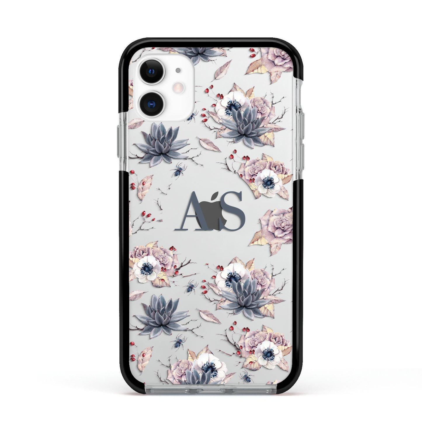 Personalised Halloween Floral Apple iPhone 11 in White with Black Impact Case